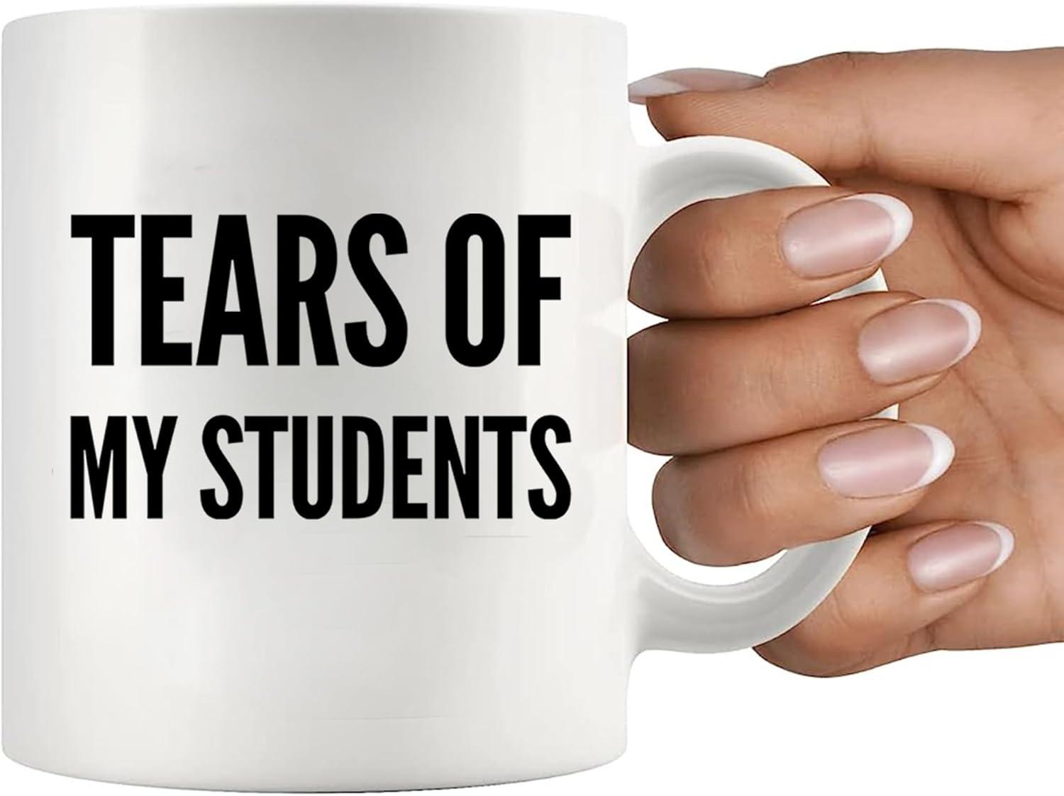 TraQunn Gifts for Teacher Tears of My Students Mug Funny College Professor Graduation Appreciation from Student Christmas White Elephant Gifts for Teacher 11 Oz Black Handle