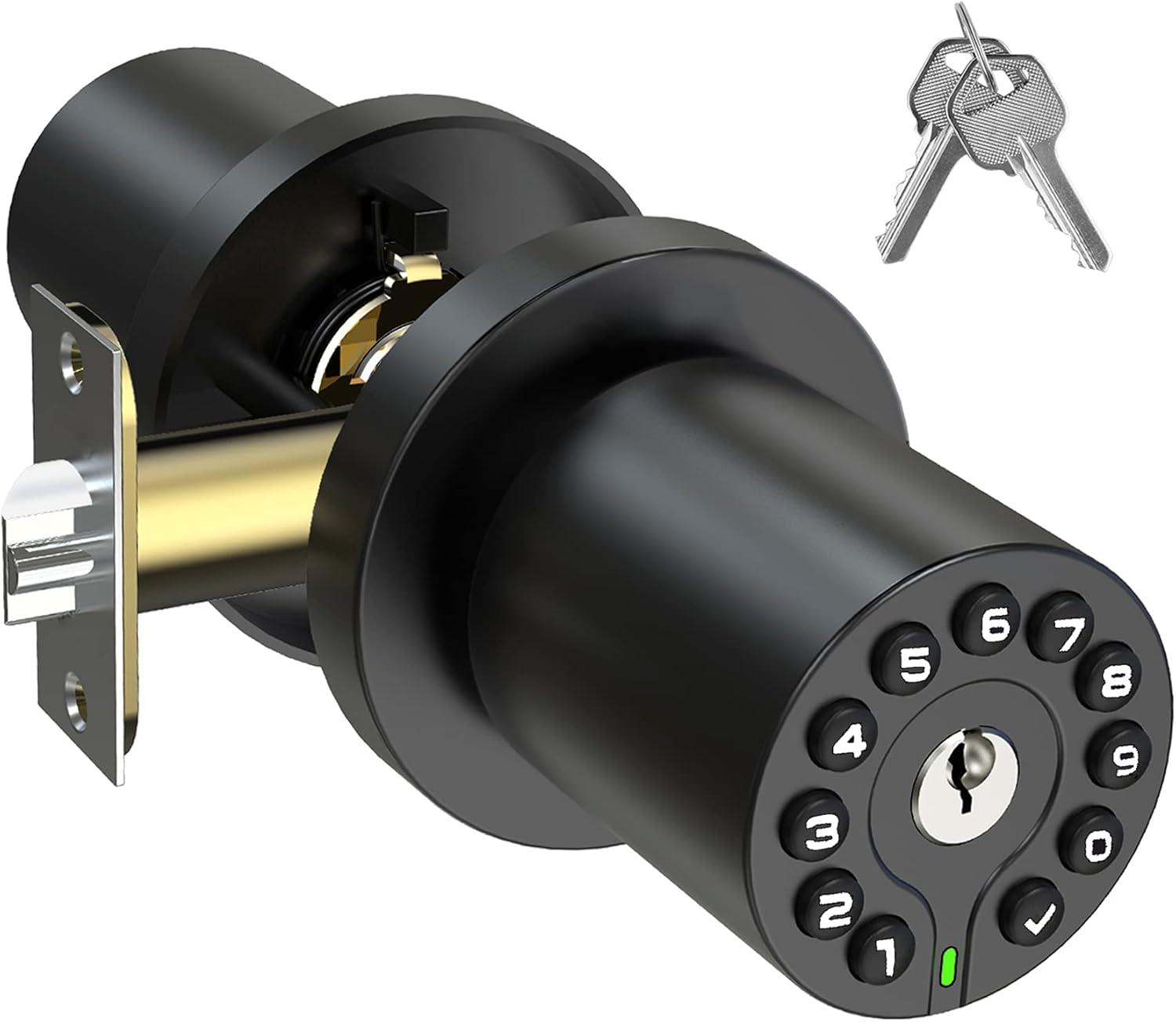 Matte Black Keypad Door Knob with Key Lock