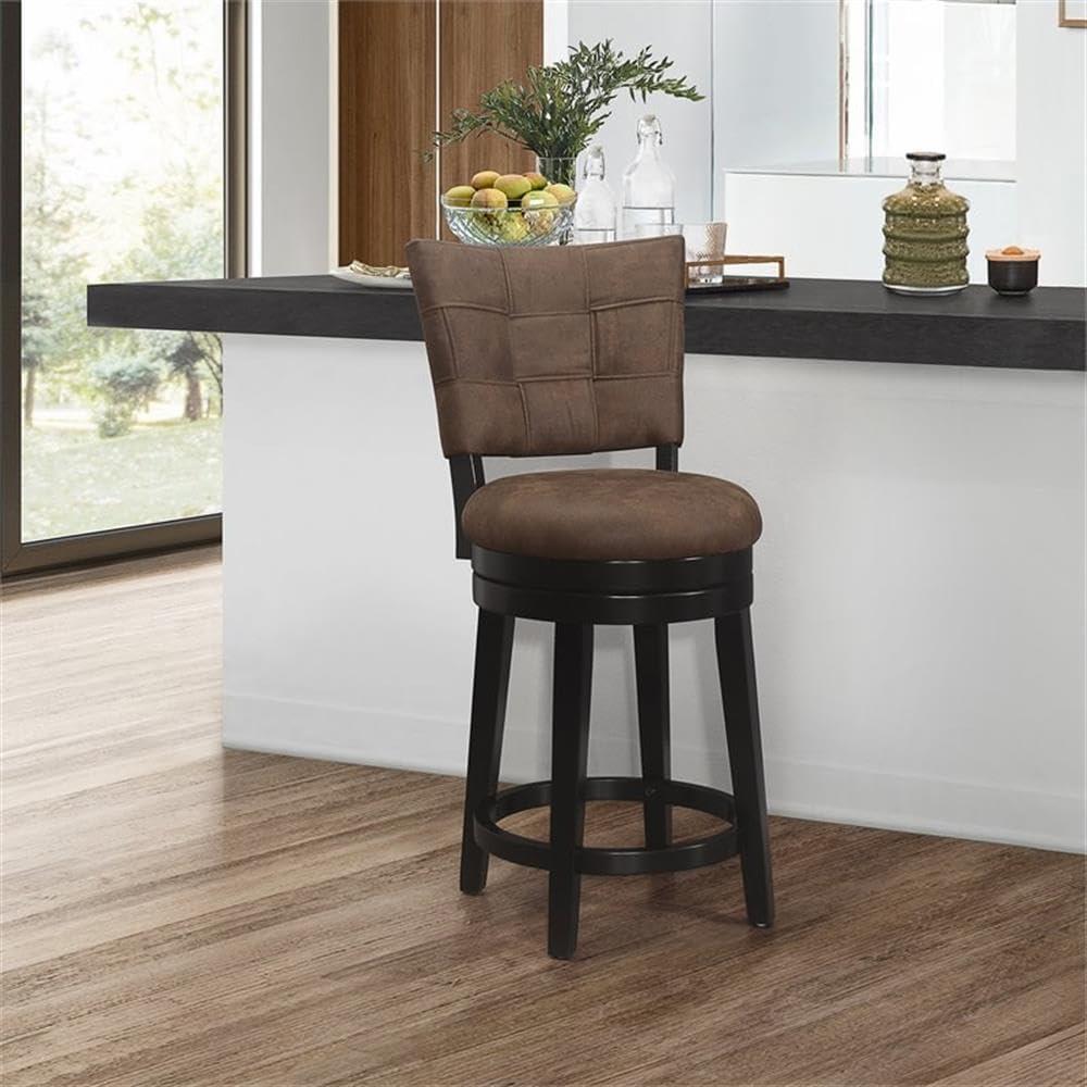 26" Kaede Wood and Upholstered Swivel Counter Height Barstool Black/Chestnut - Hillsdale Furniture: Matte Finish, Polyester, Foam Filled