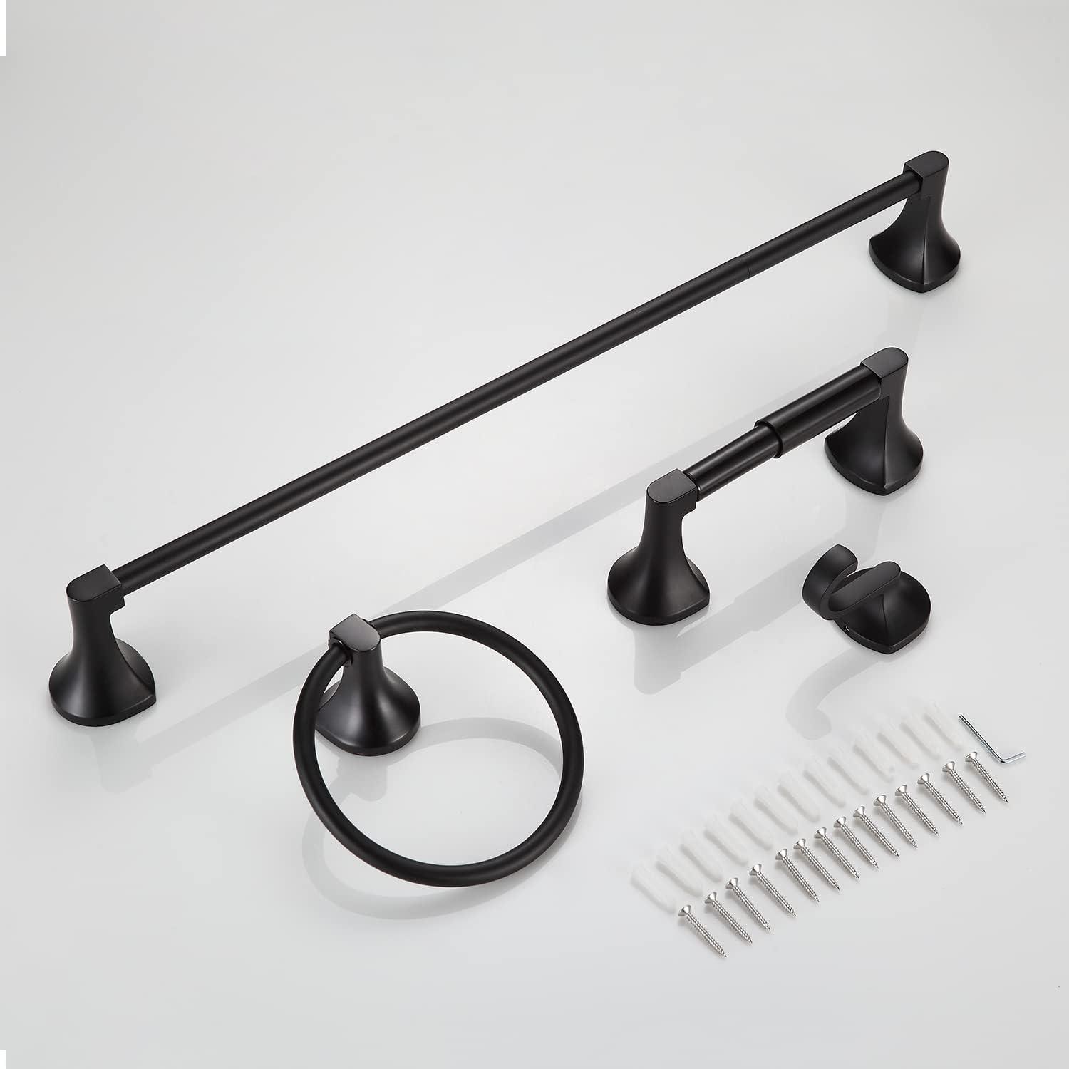 Matte Black Adjustable 4-Piece Bathroom Hardware Set