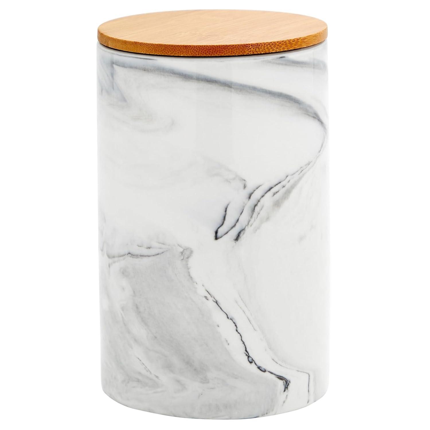 Farmlyn Creek Set of 3 Marble Ceramic Canisters with Wooden Bamboo Lids, Kitchen Counter Containers, Food Storage Jars, 3 Sizes
