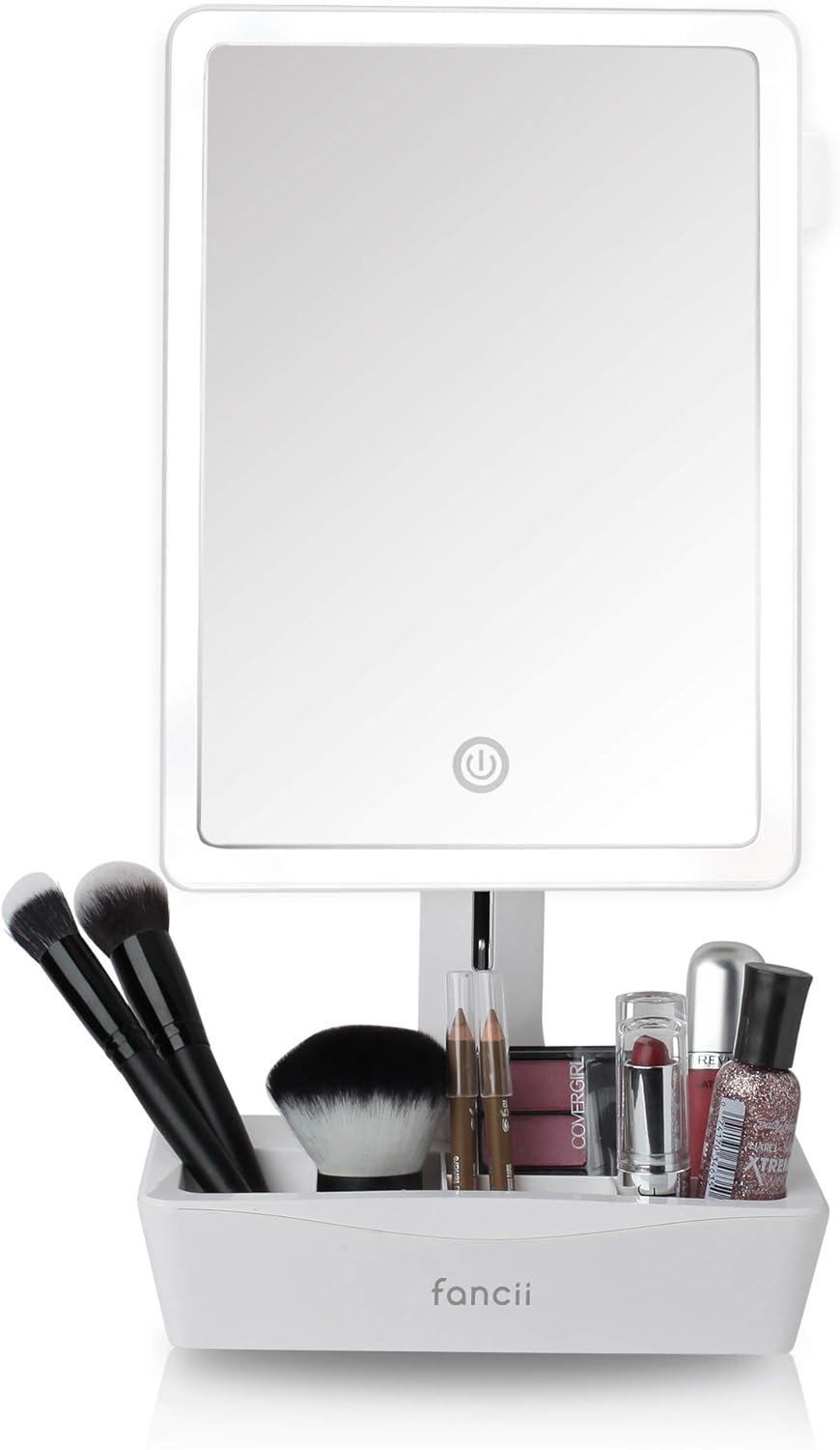 White LED Lighted Vanity Mirror with 10X Magnification and Organizer