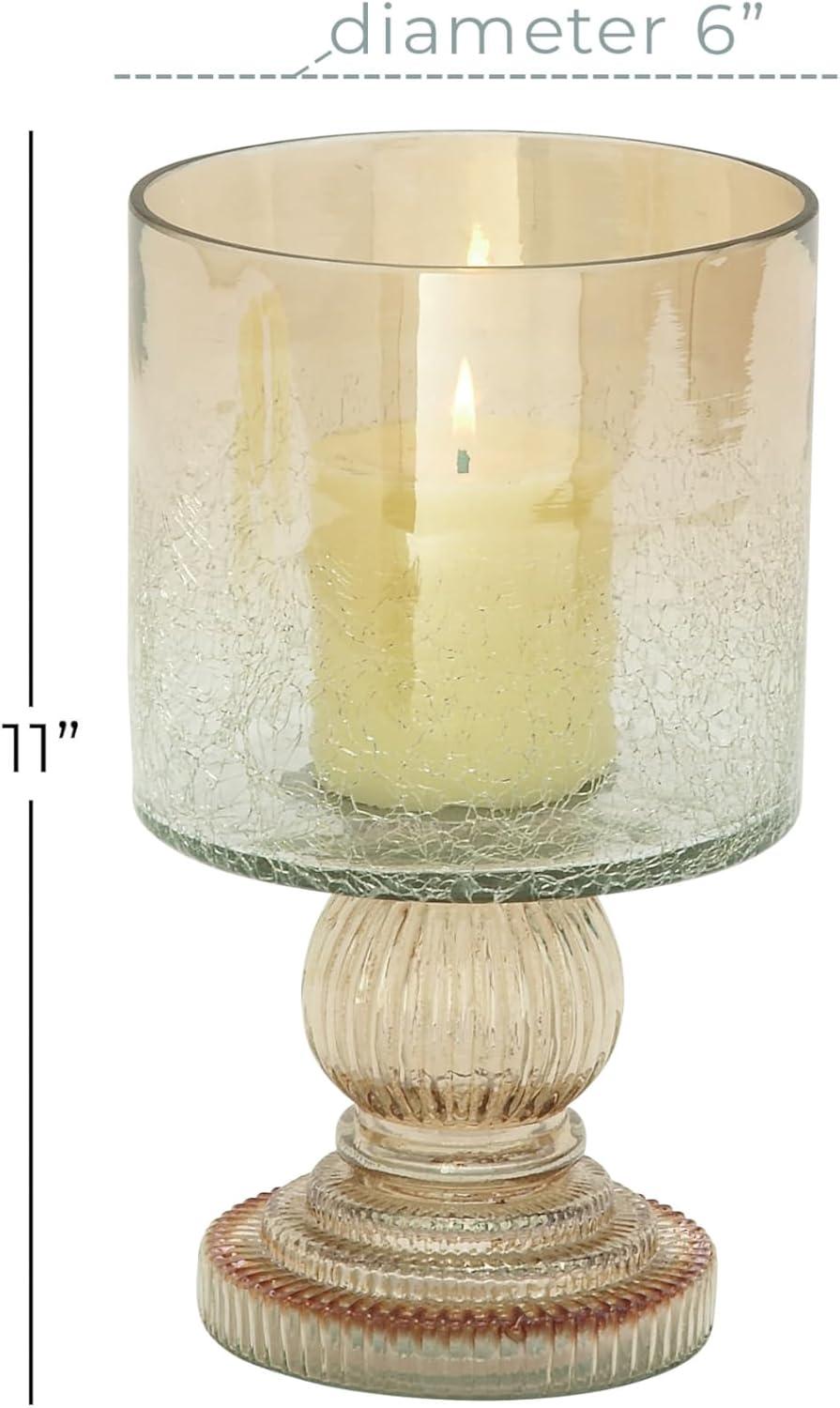 DecMode Brown Glass Handmade Turned Style Pillar Hurricane Lamp with Faux Mercury Glass Finish