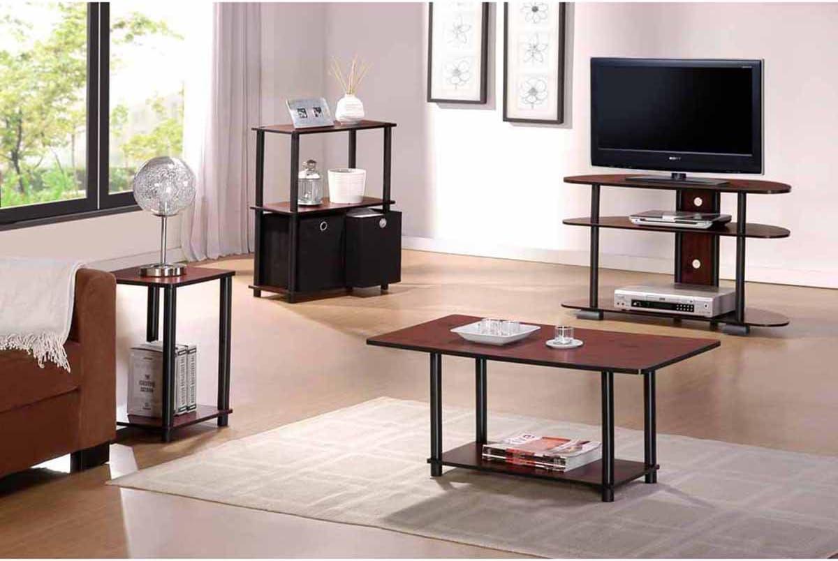 Furinno Turn-N-Tube Haydn Engineered Wood End Table in Dark Cherry/Black