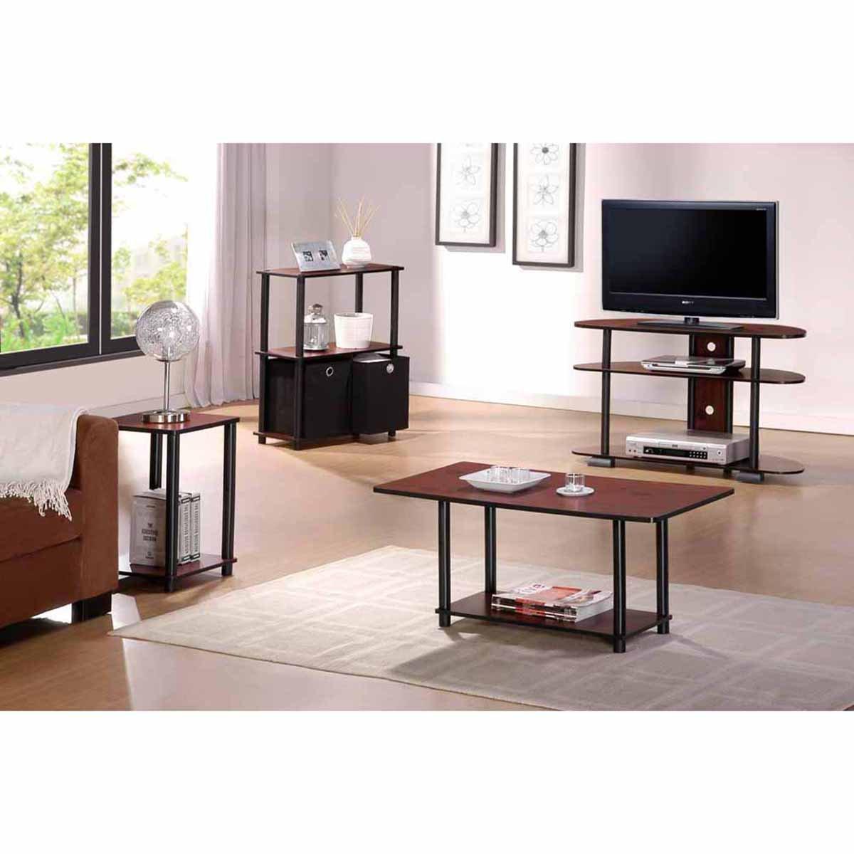 Furinno Turn-N-Tube Haydn Engineered Wood End Table in Dark Cherry/Black
