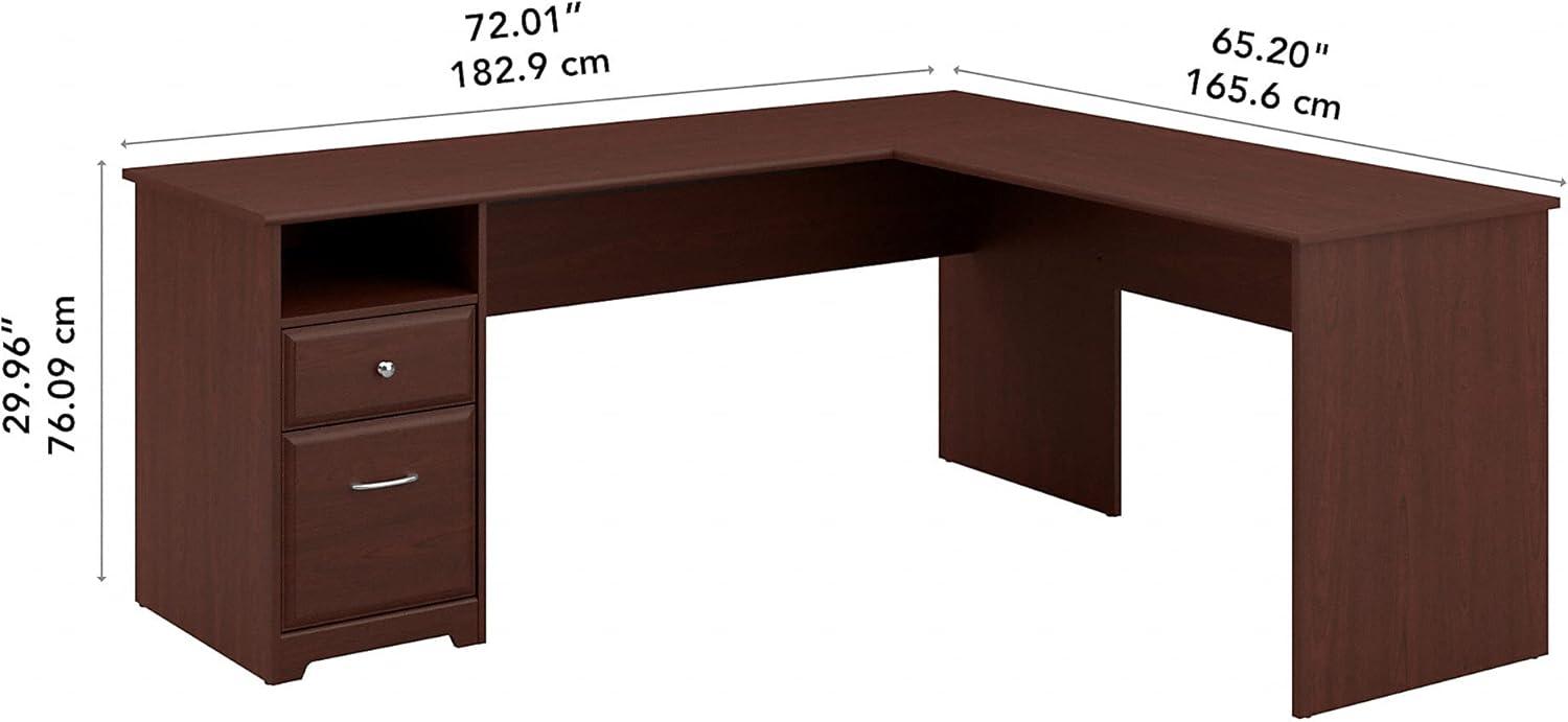 Bush Furniture Cabot 72" L Shaped Desk with Storage, Harvest Cherry