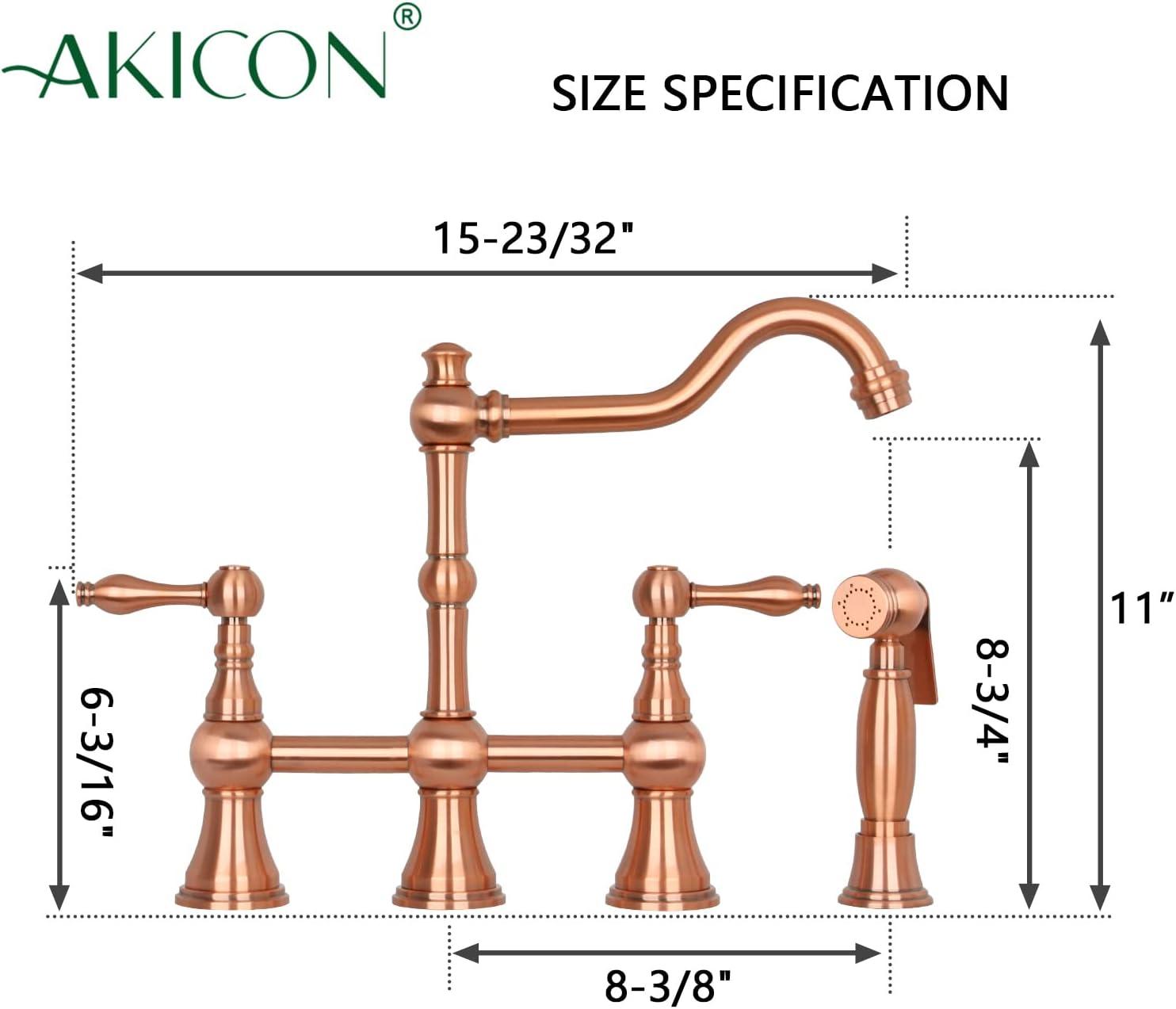 Double Handle Brushed Copper Bridge Kitchen Faucet with Sprayer