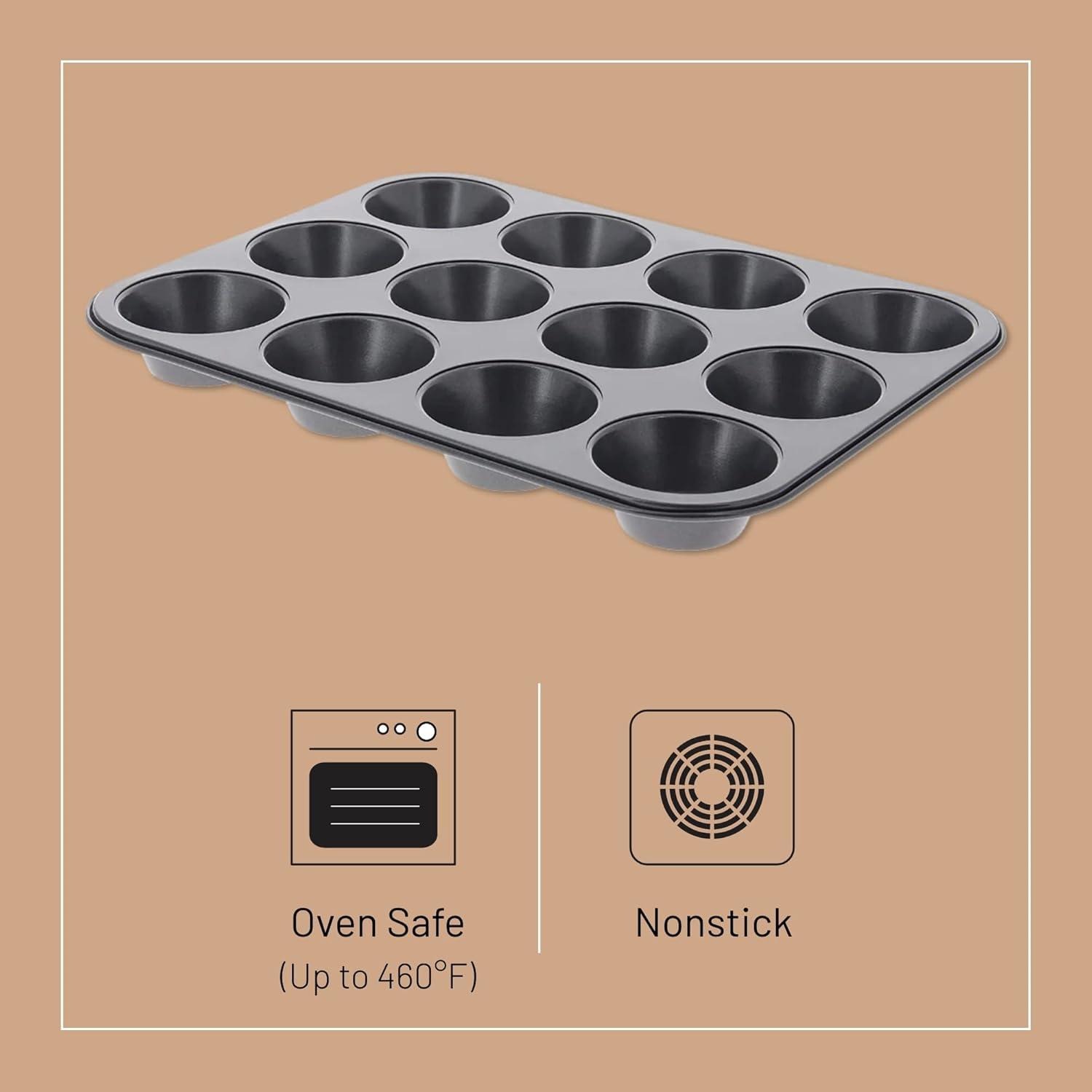 Gray Nonstick 12-Cup Round Muffin Mold