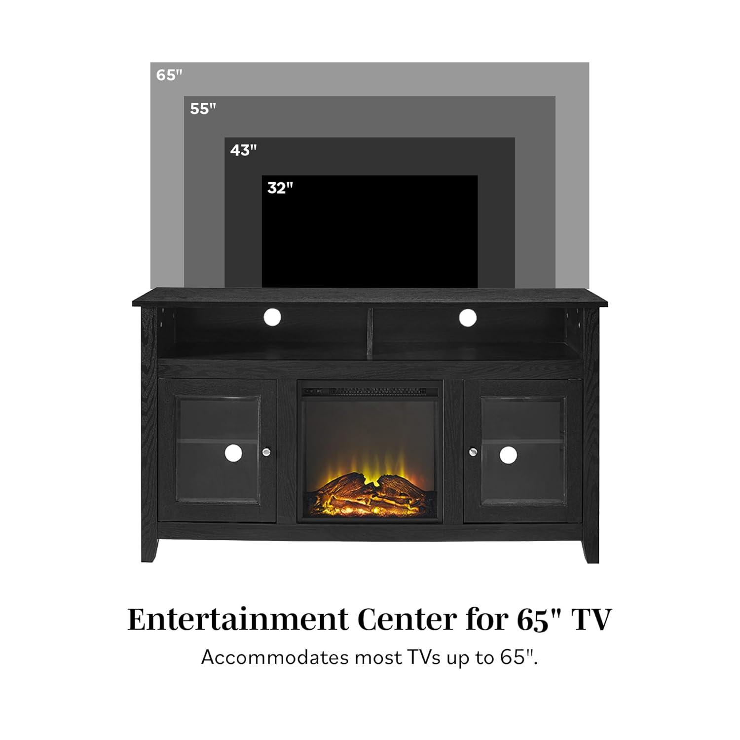 Walker Edison Glenwood Rustic Farmhouse Glass Door Highboy Fireplace TV Stand for TVs up to 65 Inches, 58 Inch, Brown