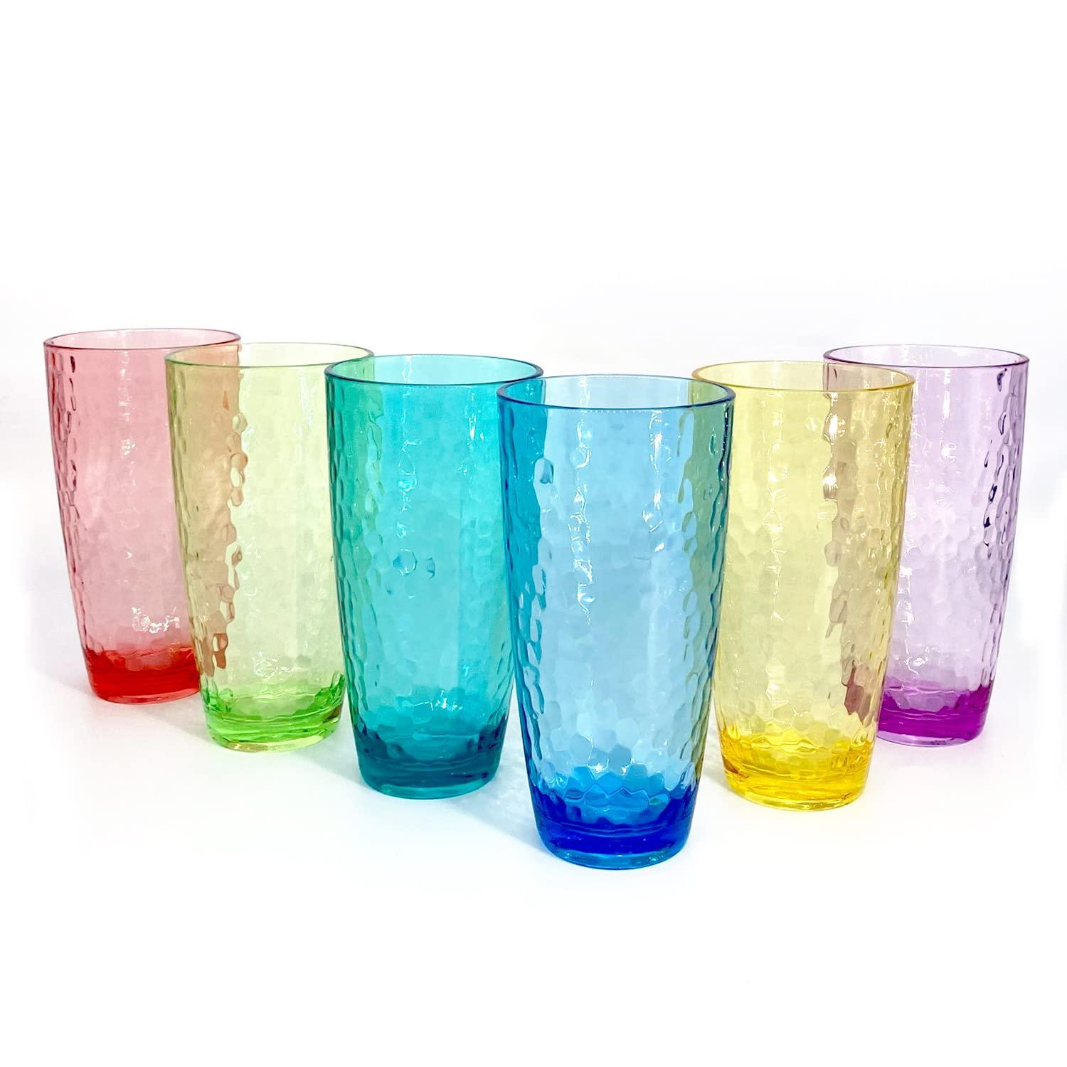 26-Ounce Large Acrylic Glasses Plastic Tumbler/Drinking Cups,Set of 6 Multi-Hammered Style,BPA Free