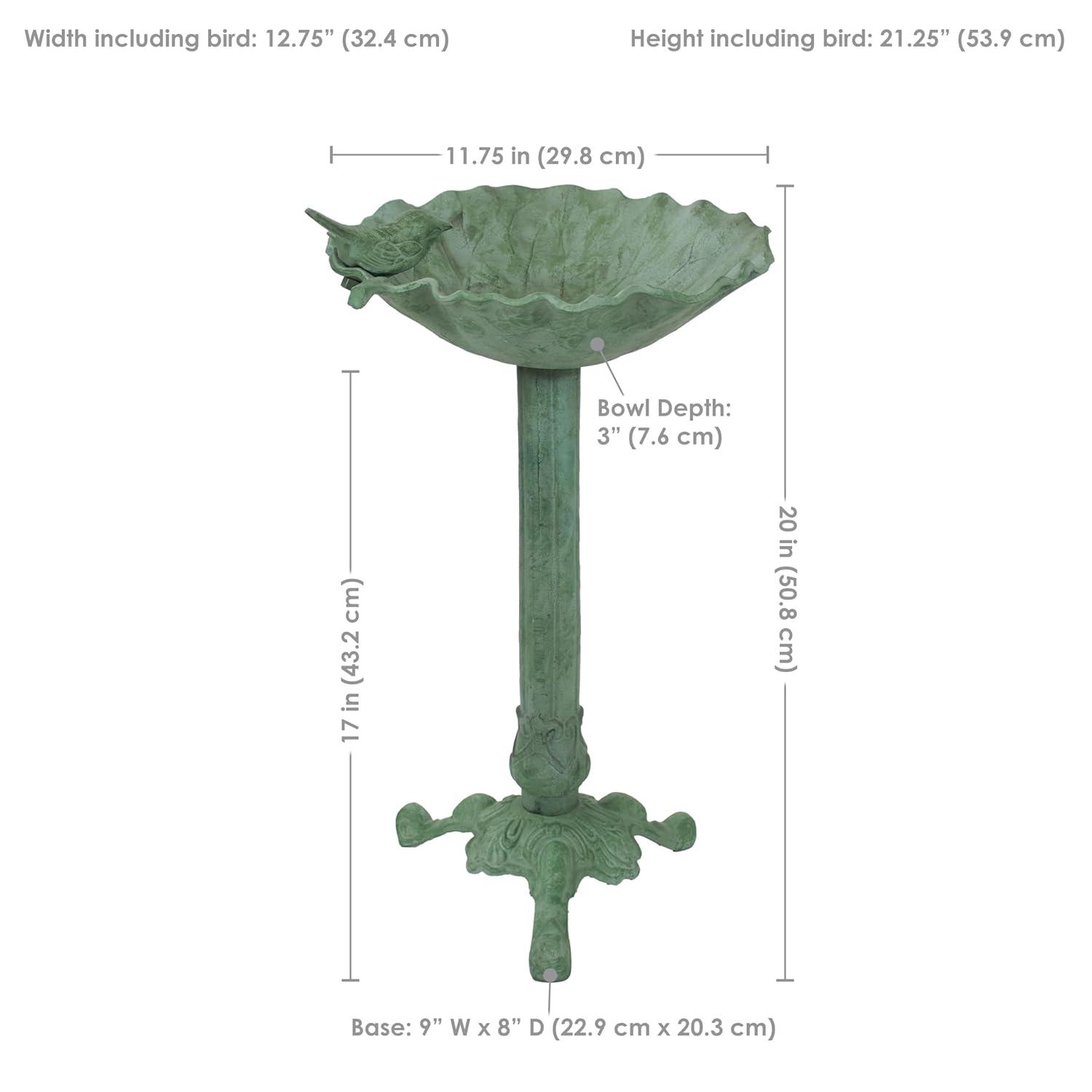 SunnyDaze Decor Autumnal Leaf Freestanding Cast Aluminum Outdoor Bird Bath - Green Patina