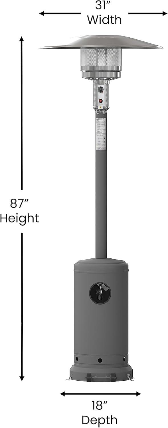 Sol 7.5' Stainless Steel Outdoor Patio 40,000 BTU Propane Heater with Wheels for Commercial & Residential Use