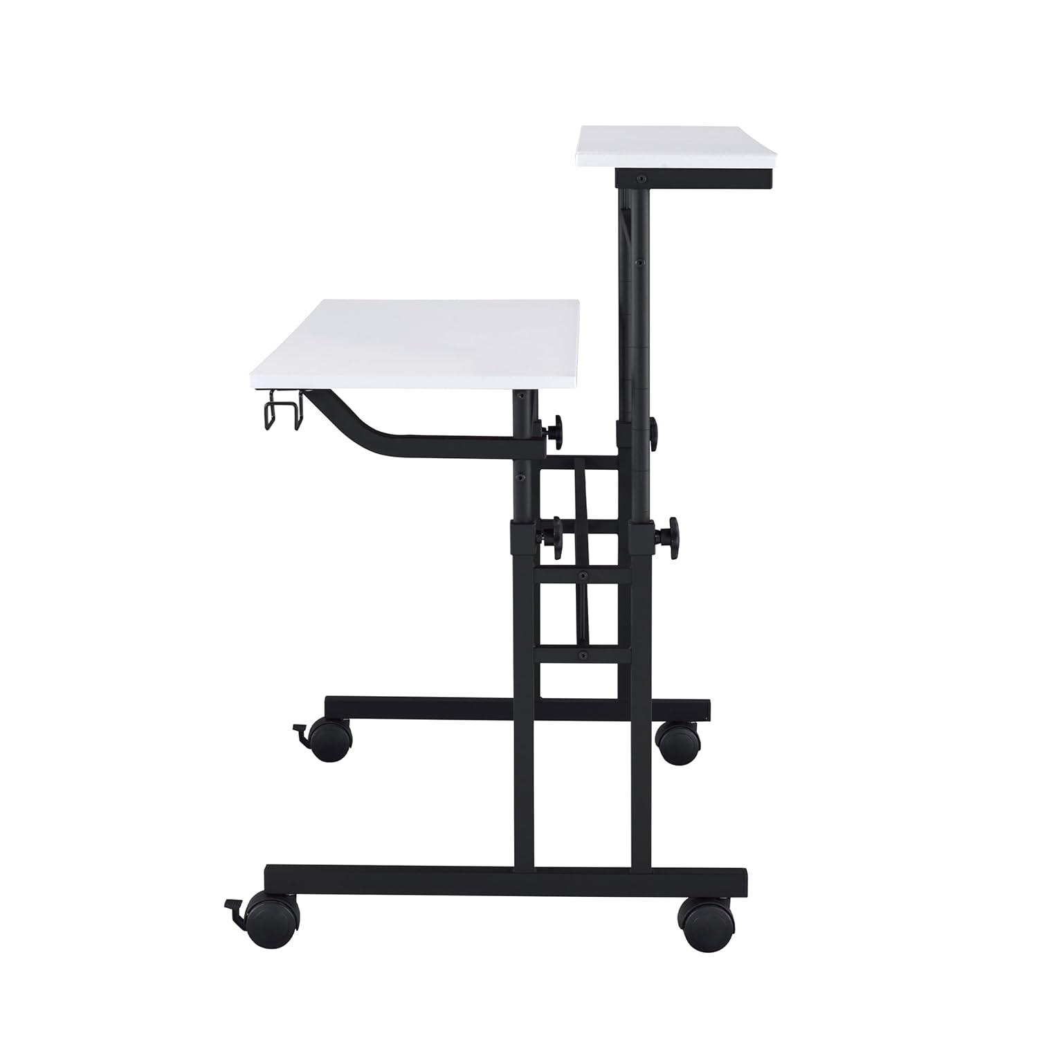 Rolling Writing Desk with Height Adjustable Desktop and Moveable Shelf White - Techni Mobili: Locking Casters, Open Storage