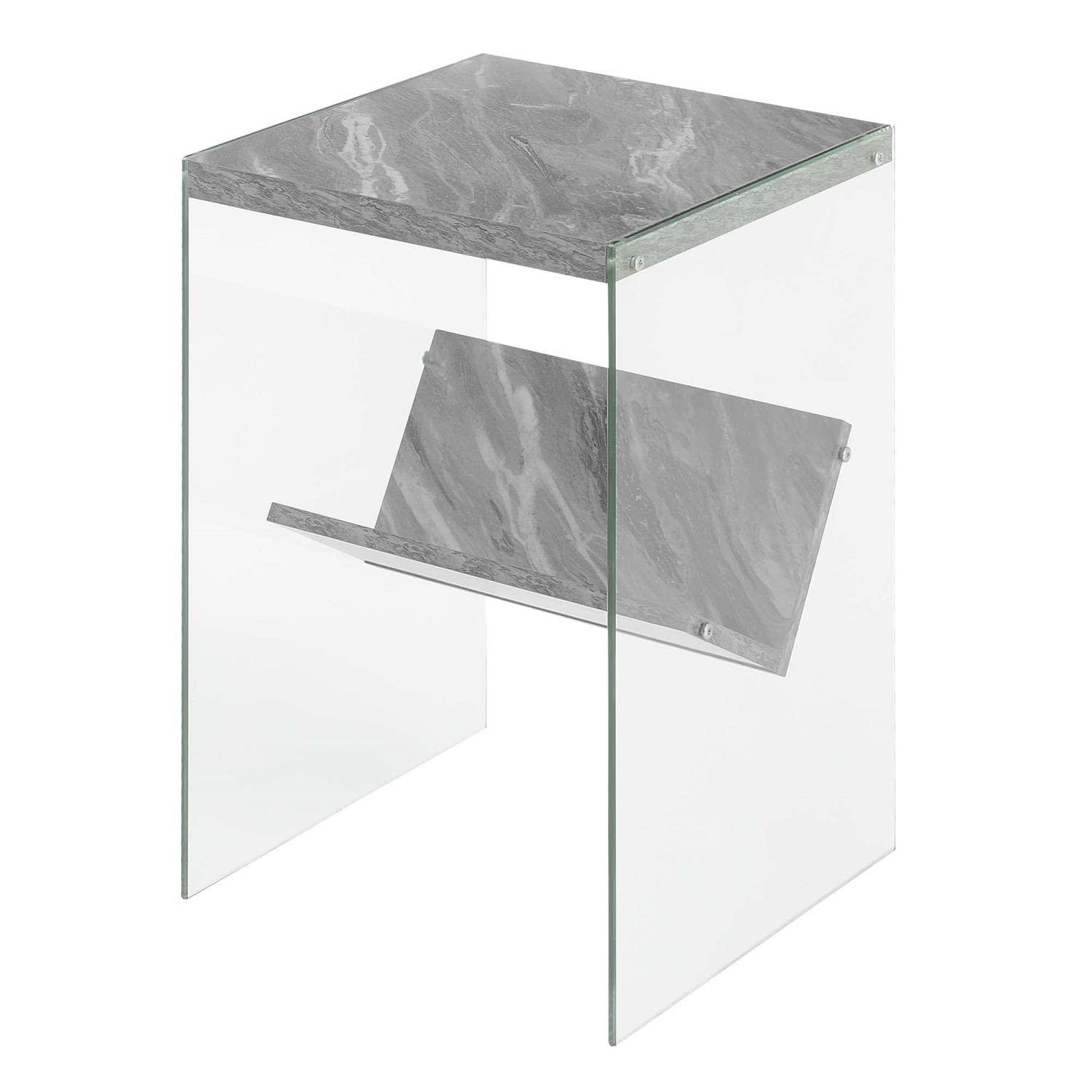Convenience Concepts SoHo Glass End Table with Shelf, Gray Faux Marble/Glass