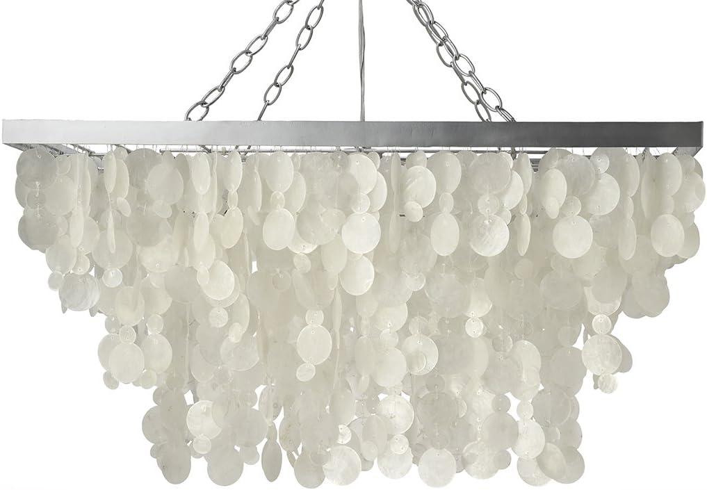 Kouboo Rectangular Chandelier With Capizzi, Pendant Lighting, Chandelier For Living Room, Dining Table, Bedroom, Kitchen, White