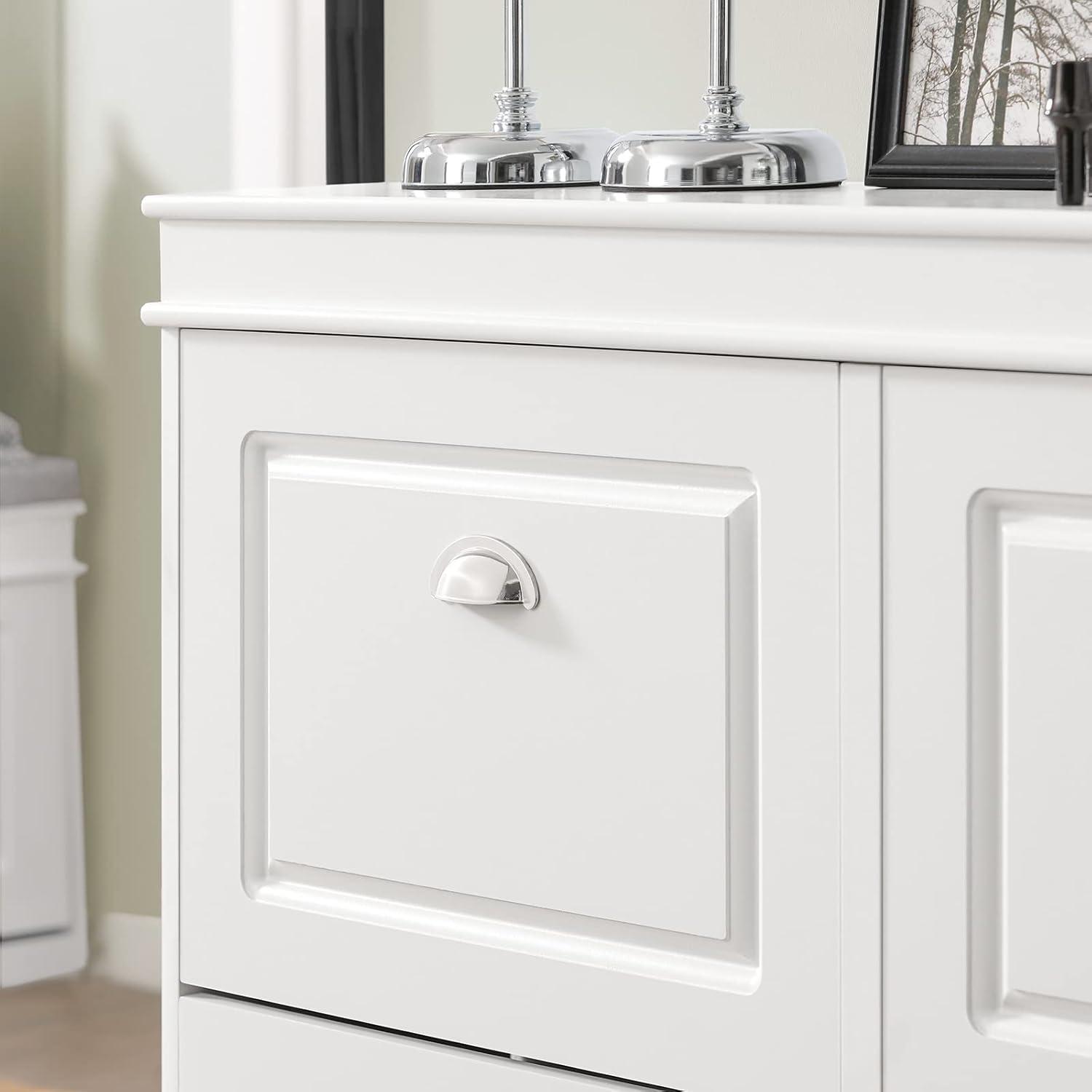 SoBuy White Shoe Cabinet with 4 Flip Drawers, Large Freestanding Shoe Rack, Modern Shoe Organizer for Entryway, Hallway, Entance FSR79-W