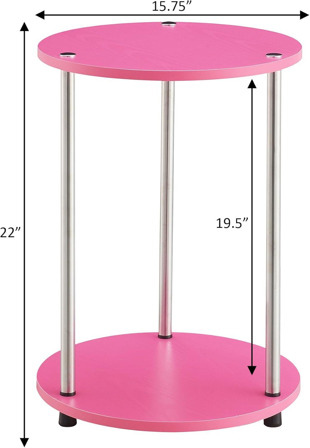 Convenience Concepts Designs2Go No Tools 2 Tier Round End Table, Pink/Chrome