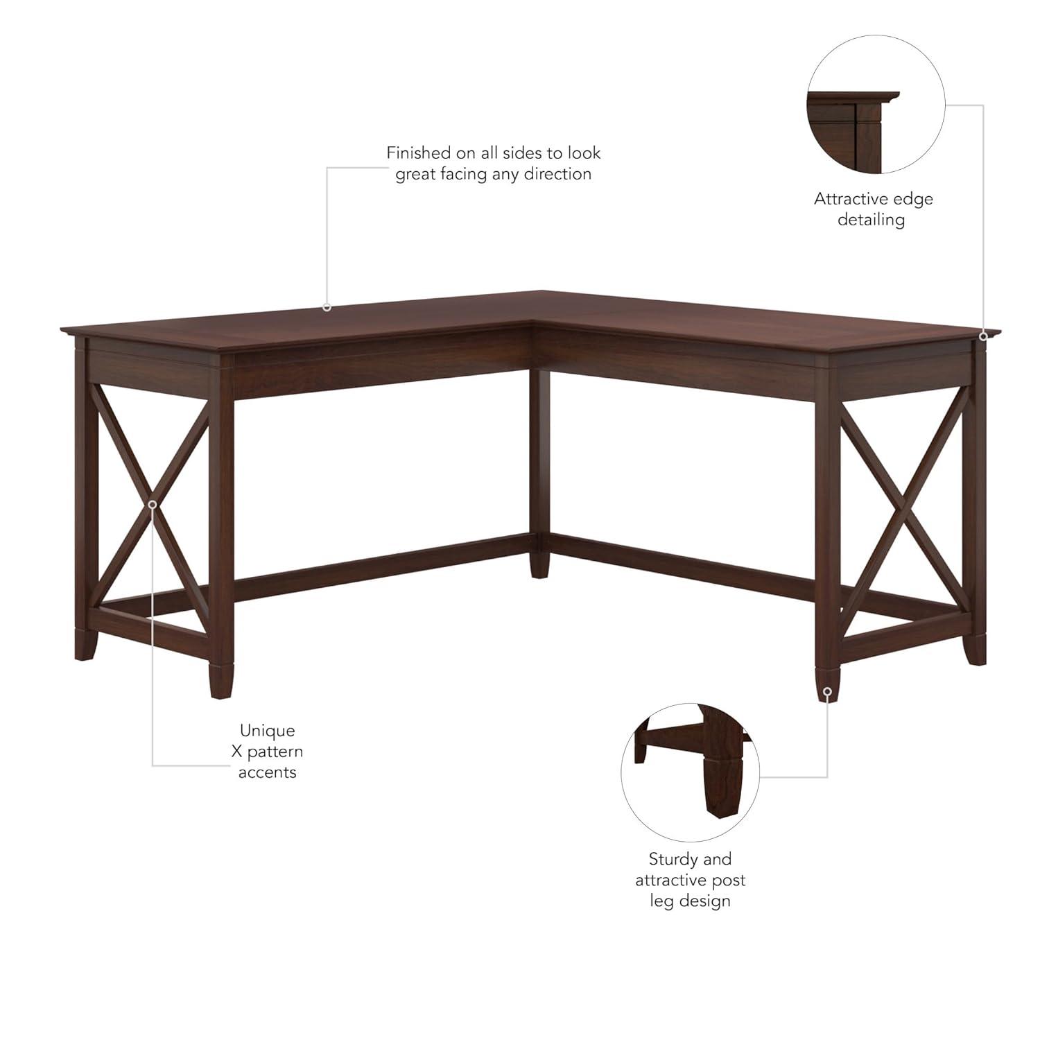Bush Furniture Key West 60W L Shaped Desk with File Cabinets & Bookcase