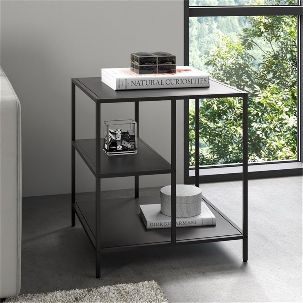 Evelyn&Zoe Winthrop 20" Wide Square Side Table with Metal Shelves in Blackened Bronze