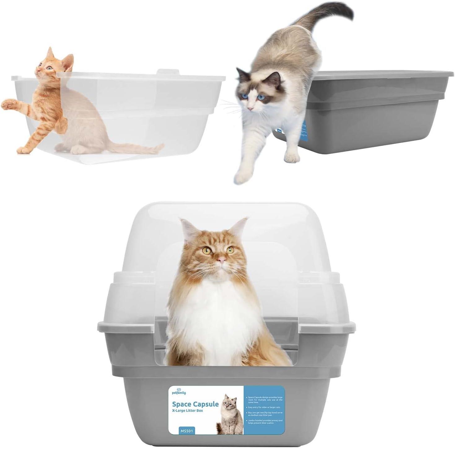 Large Foldable Grey Plastic Hooded Cat Litter Box