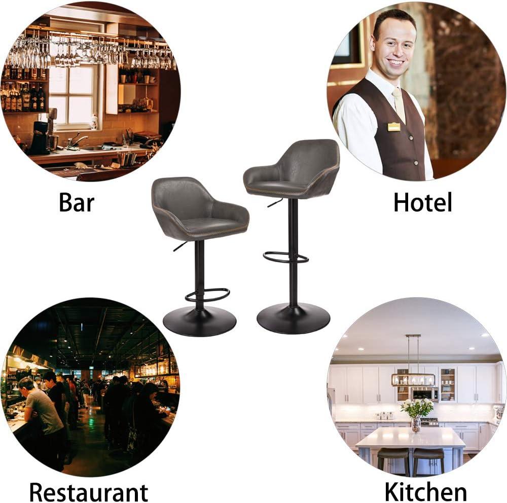 Glitzhome  42"H Mid-Century Adjustable Faux Leather Swivel Bar Stools Low Back Grey Set of 2 Foam, Steel Faux Leather, Foam Footrest, Padded Seat,