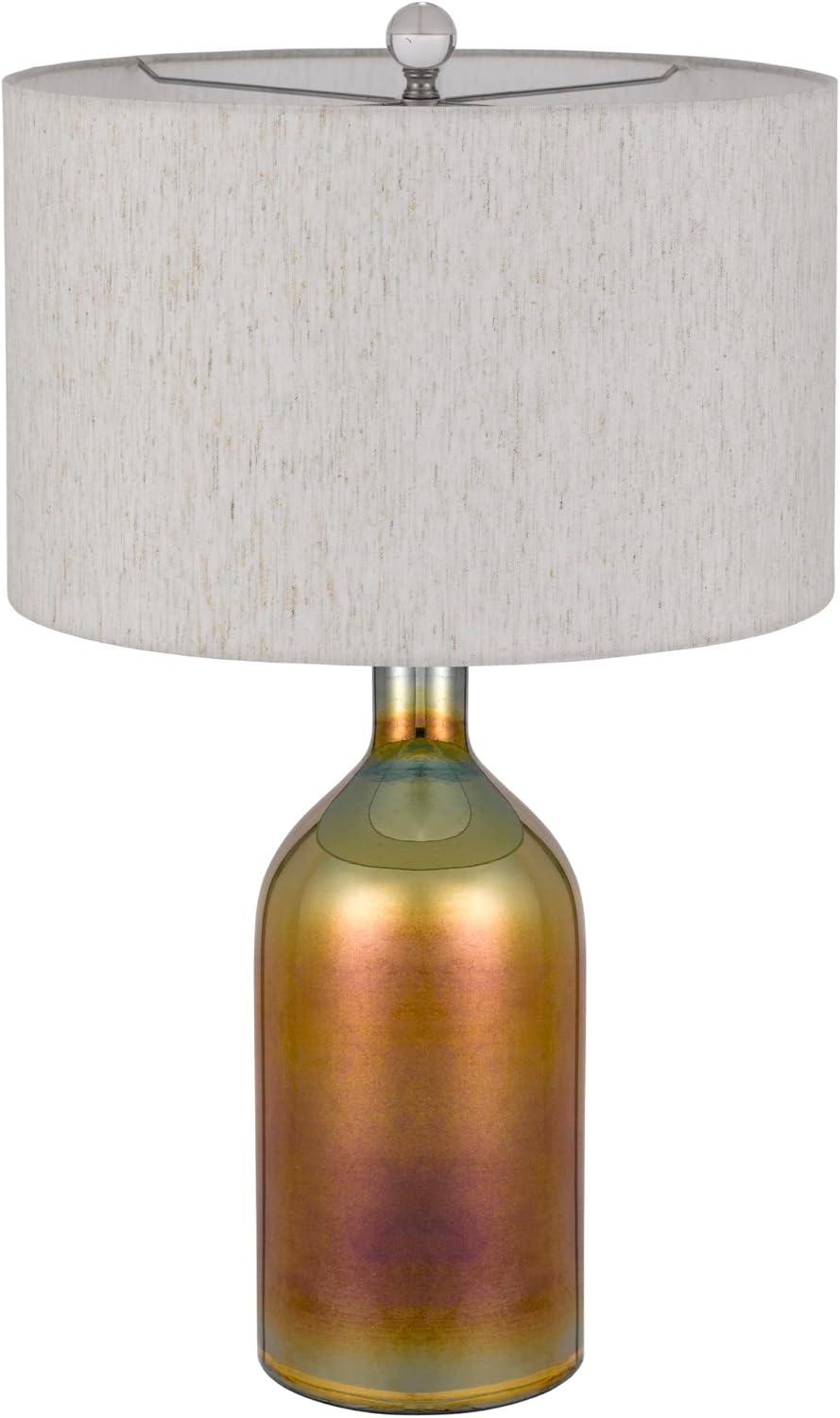 28 Inch Glass Bottle Table Lamp, Drum Shade, Dimmer, Bronze- Saltoro Sherpi