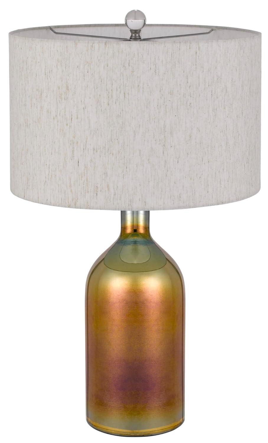 28 Inch Glass Bottle Table Lamp, Drum Shade, Dimmer, Bronze- Saltoro Sherpi