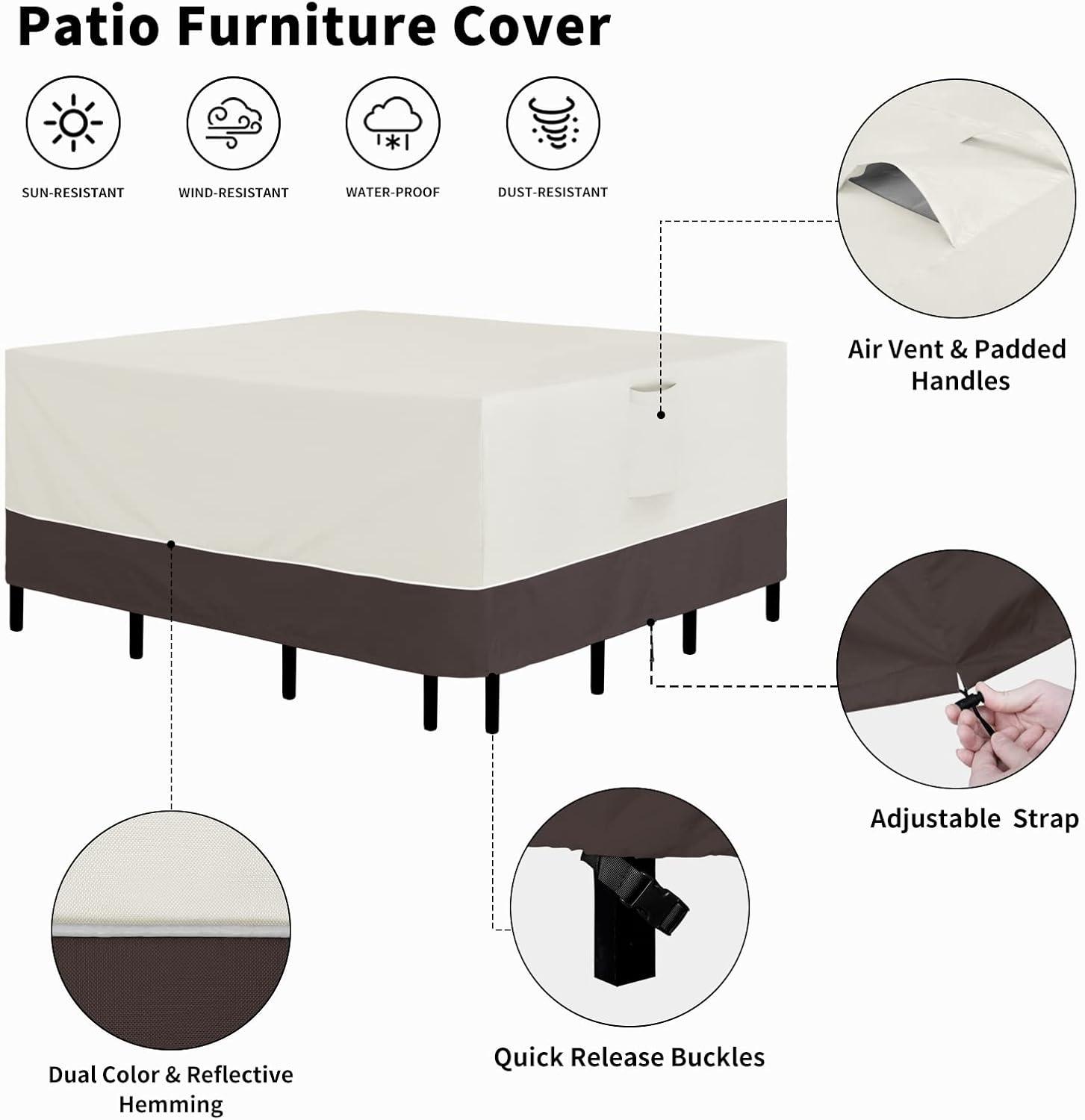 Arlmont & Co. Patio Furniture Cover 76"X76" Square Outdoor Table And Chair Set Covers Waterproof UV Resistant Outdoor Sectional Sofa Set Covers, Beige/Brown