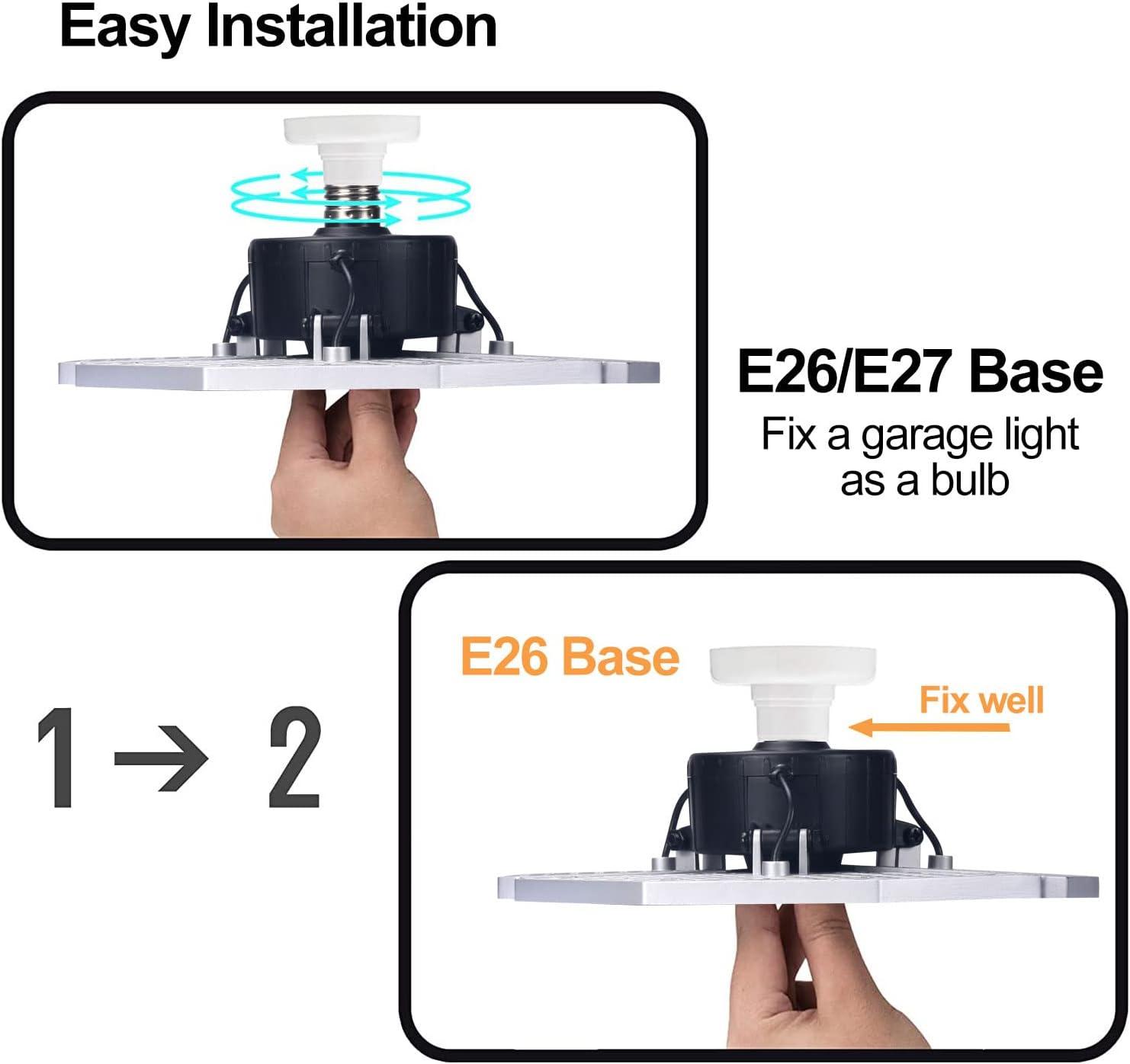 KERNOWO LED Garage Lights, 140W 18500 Lumens Garage Lighting, 6000K Daylight with Deformable Three Panel Ceiling Light Fixture E26/E27 Triple Glow LED Shop Light for Basement Workshop Warehouse
