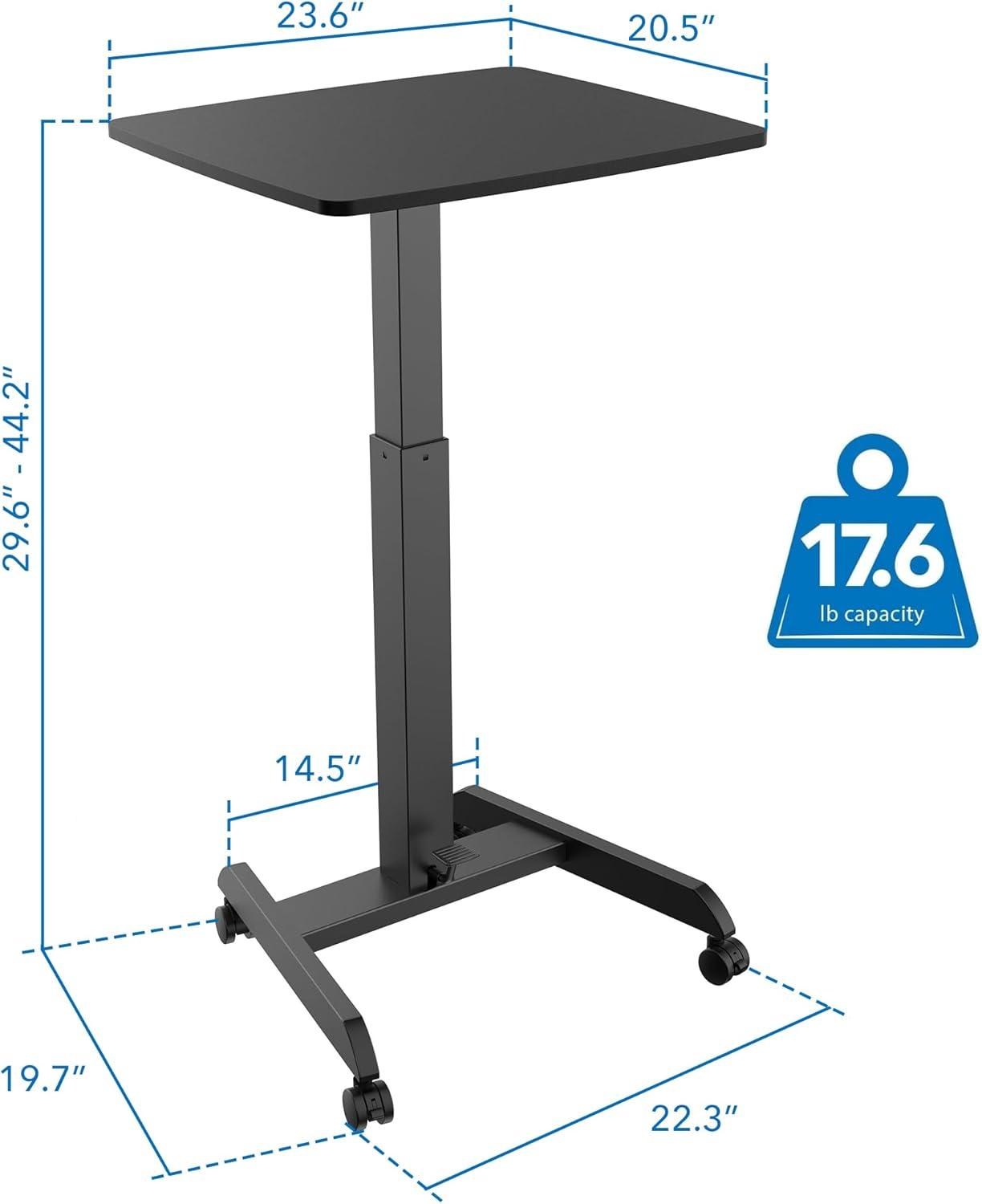 Mount-It! Height Adjustable Rolling Laptop Desk with Wheels | 23.6" x 20.5" | Sit Stand Mobile Workstation Cart w/ Pneumatic Spring Lift | Black