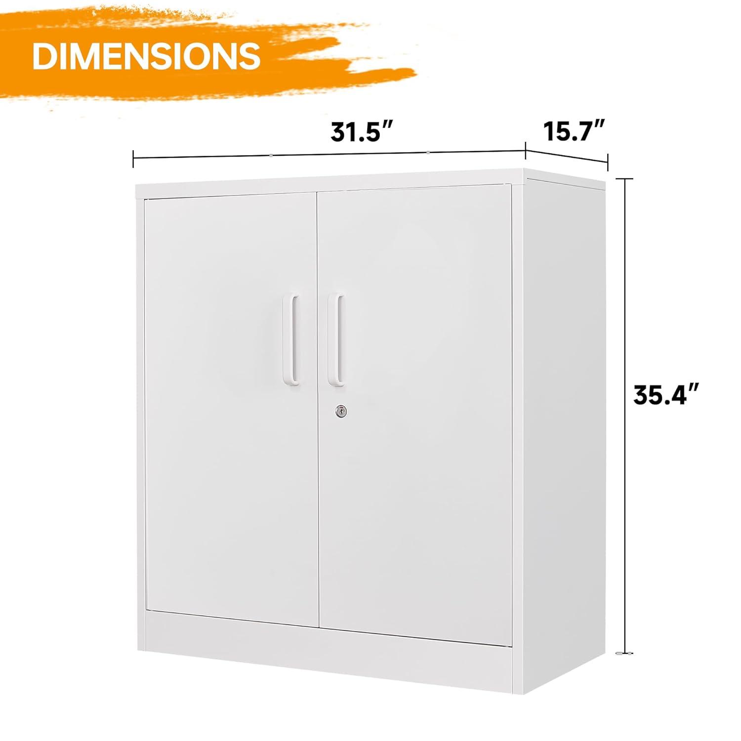 Metal Storage Cabinet with 2 Doors, Lockable Steel Storage Cabinet with 2 Doors and Adjustable Shelves, Steel Lockable File Cabinet, Locking Tool Cabinets for Office,Home,Garage