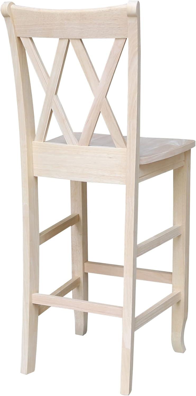 30" Double X-Back Counter Height Barstool Unfinished - International Concepts: Solid Wood, Armless