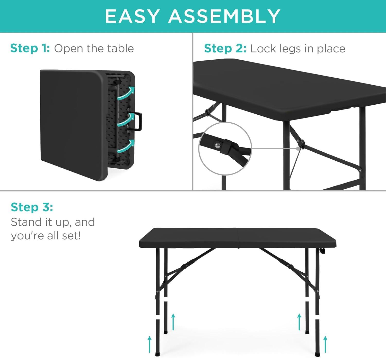 Best Choice Products 4ft Plastic Folding Table, Indoor Outdoor Heavy Duty Portable w/ Handle, Lock for Picnic