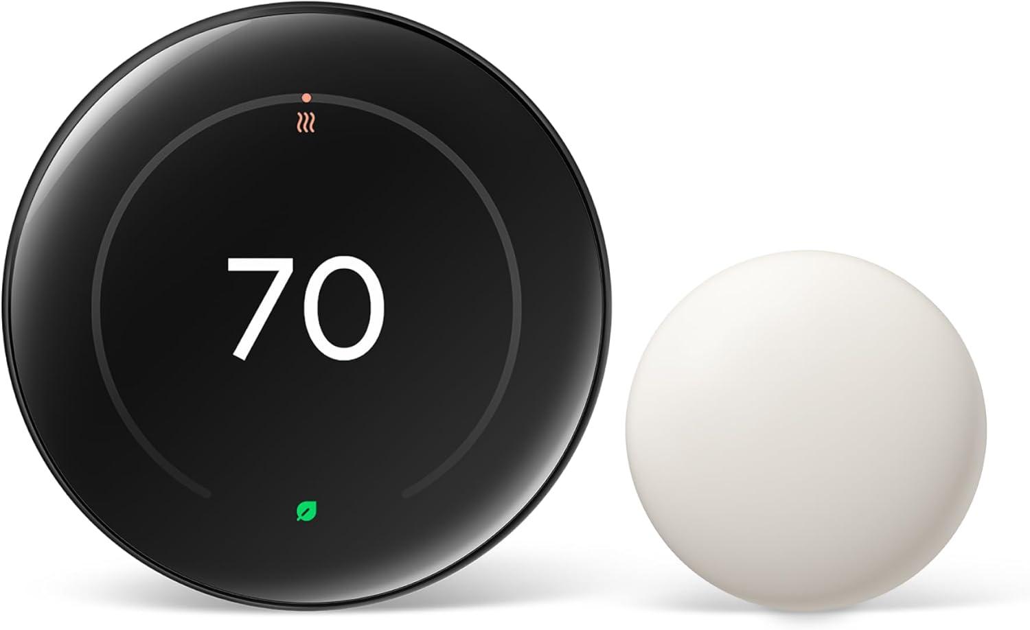 Google Nest Learning Thermostat (4th Gen) with Nest Temperature Sensor (2nd Gen) - Black: Wi-Fi, Energy Star, App Control