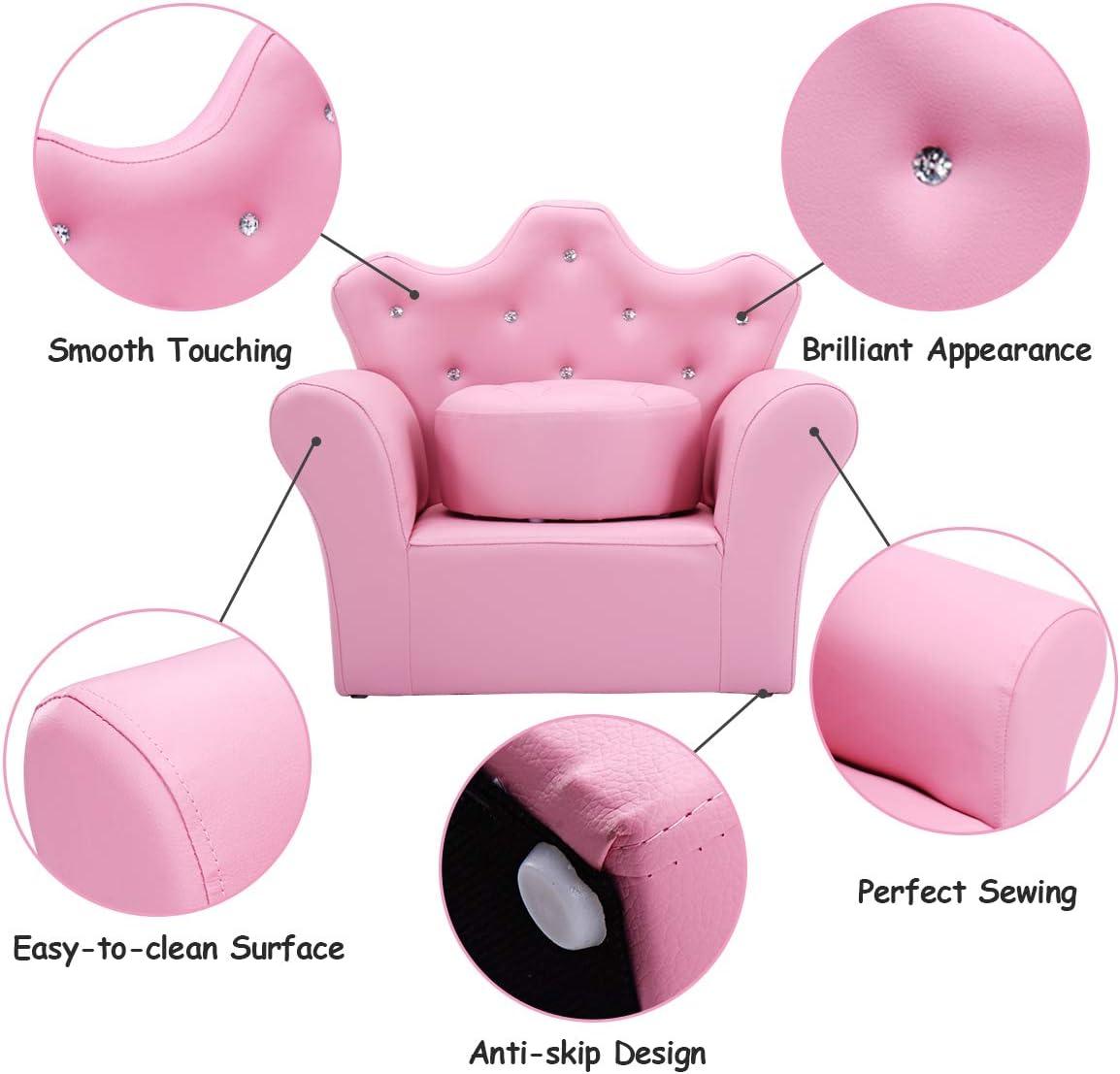 Pink Princess Leather Armchair with Ottoman and Diamond Accents