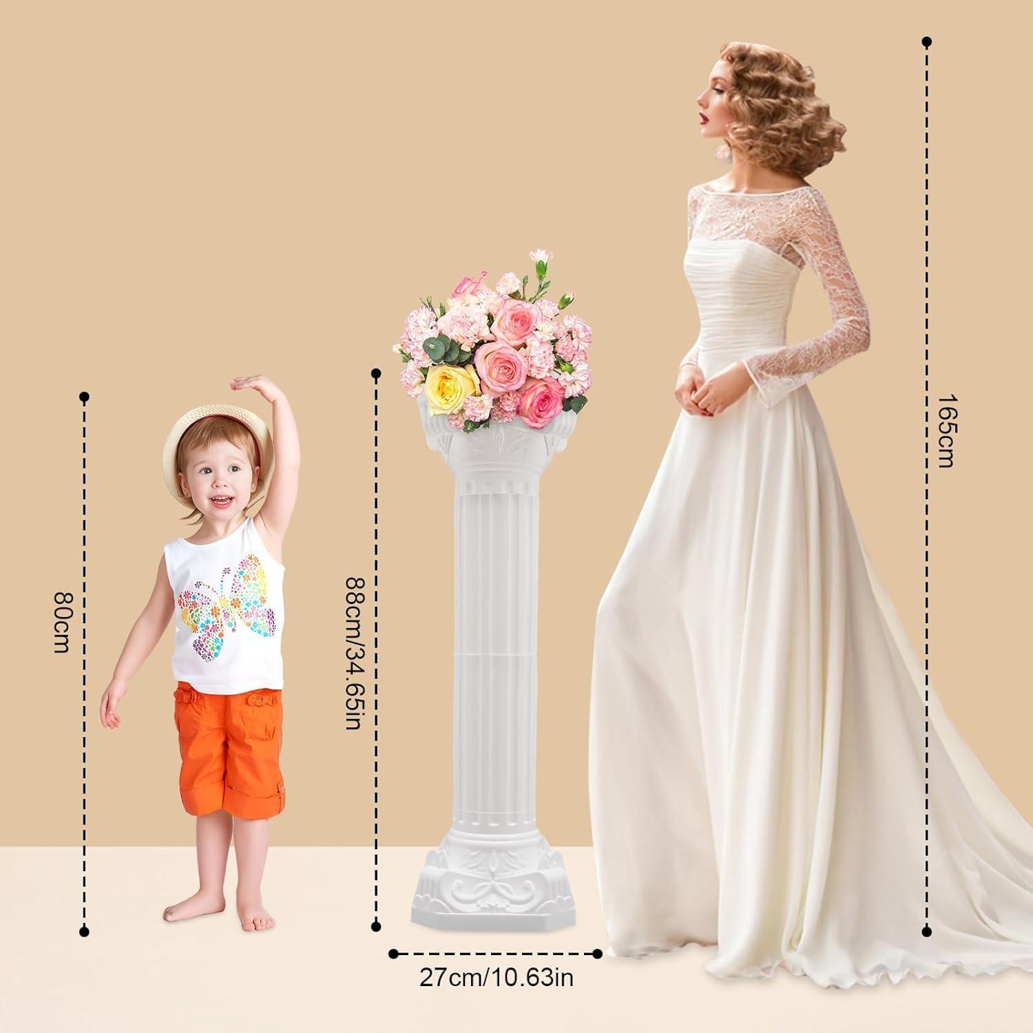 Roman Columns Plastic Wedding Stand Pillar Greek Statue Plant Stand Elegant Event Party Decorative Pedestal Flower Pot Holder Decor (4Pcs, 11.81x35.43 Inch)