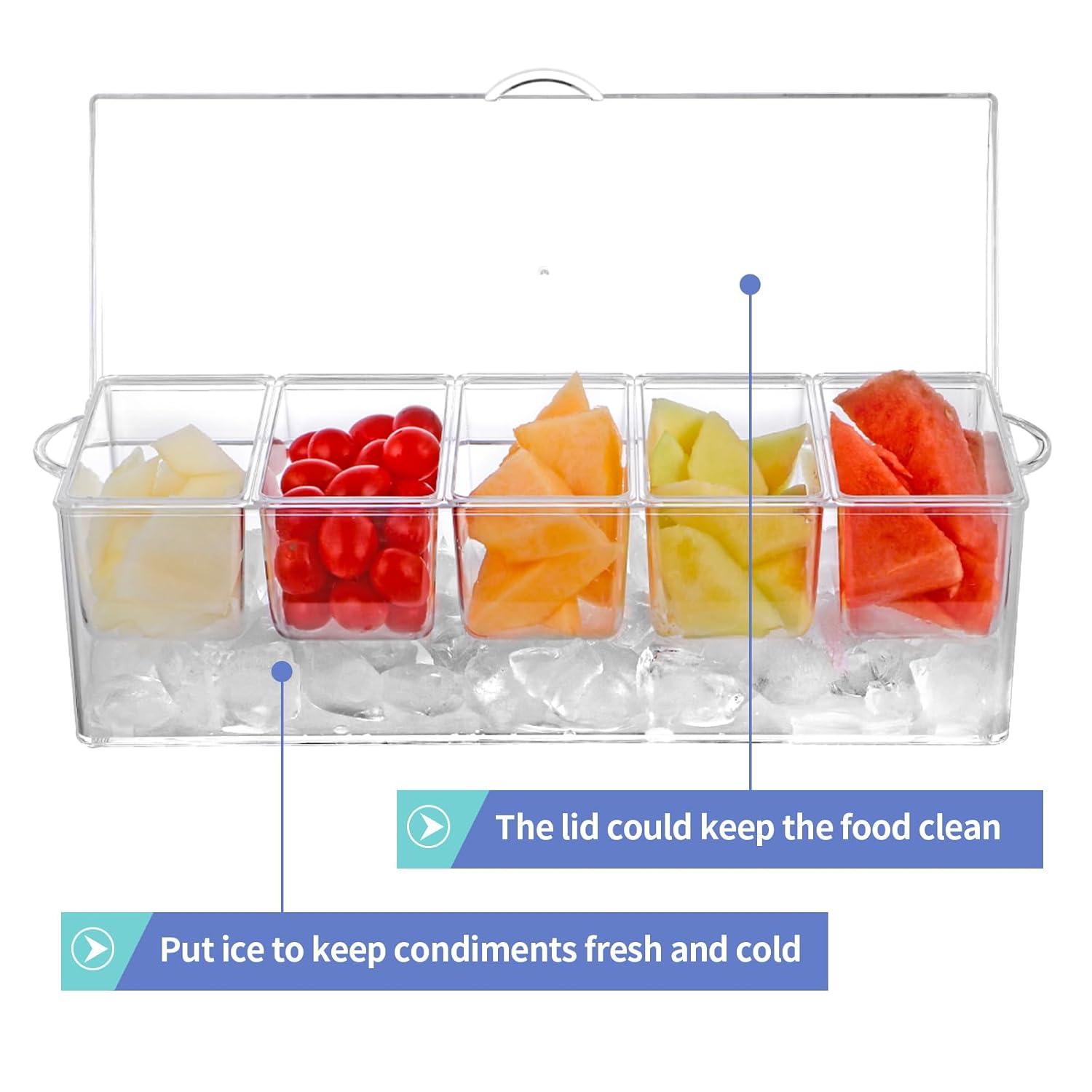 MOLIGOU Chilled Condiment Server with Lid, Chilled Condiment Tray with 5 Removable Compartments, Ice Condiment Serving Containers
