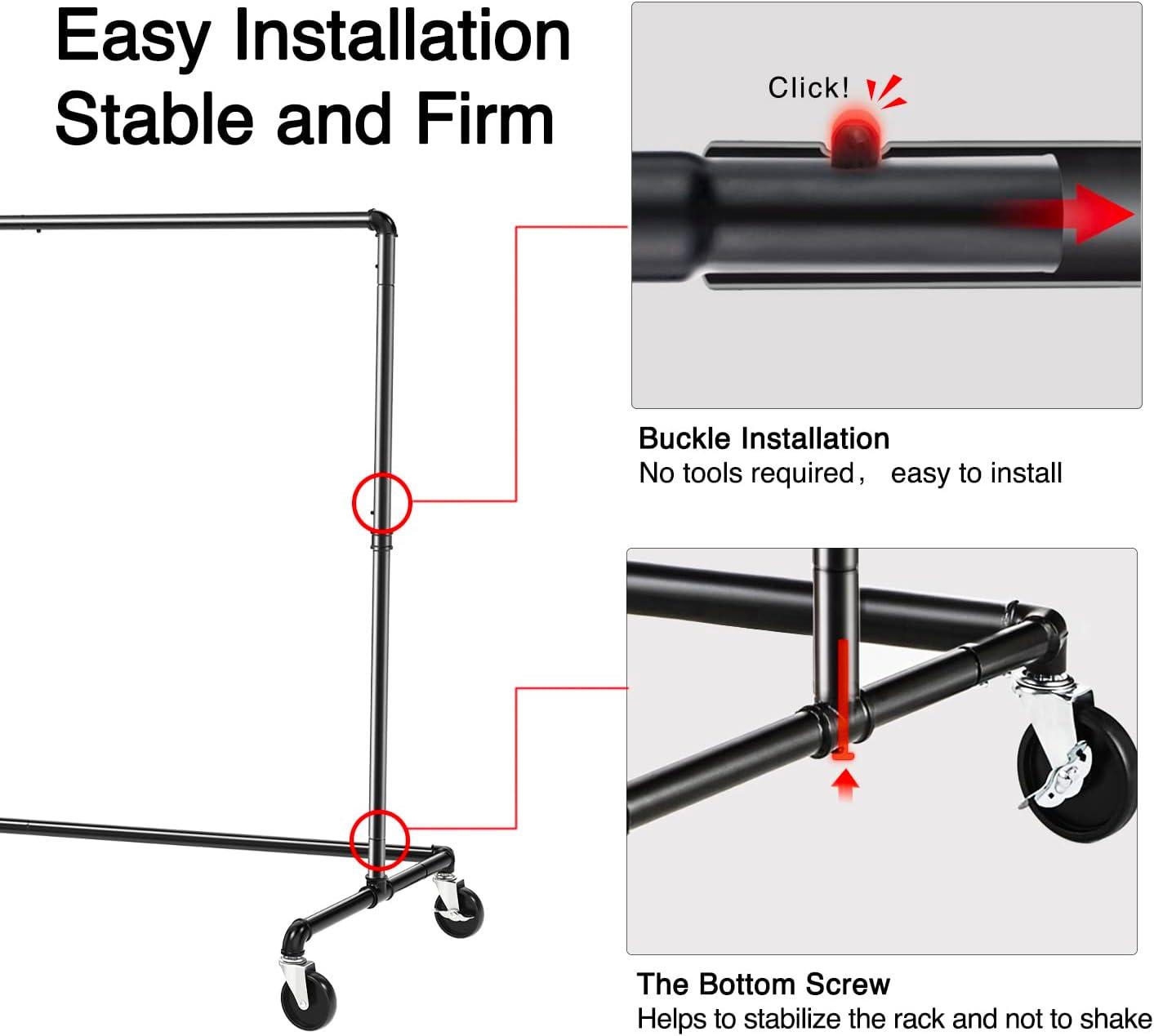 Black Iron Industrial Rolling Garment Rack with Lockable Wheels