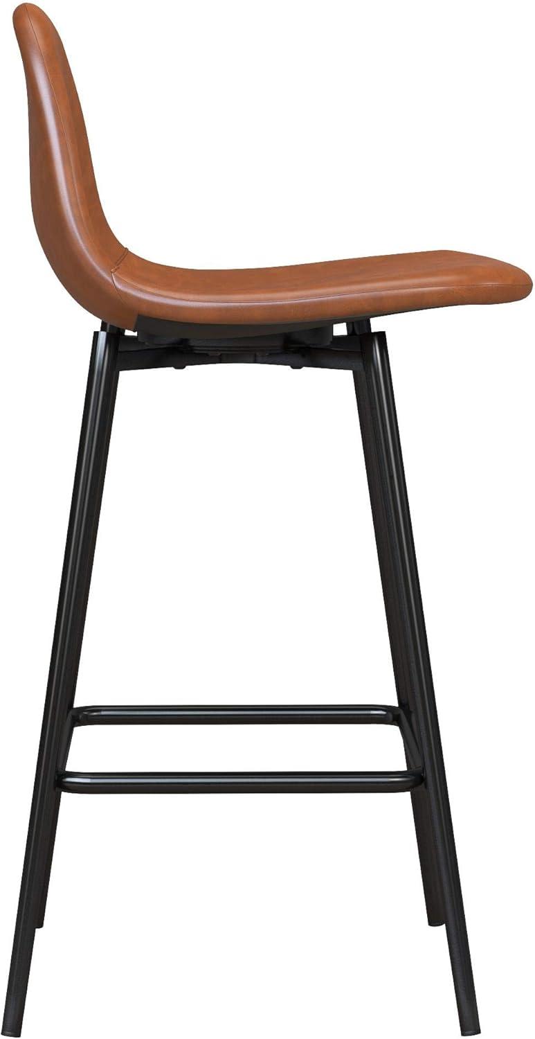 Camel Faux Leather Upholstered Counter Stool with Metal Legs