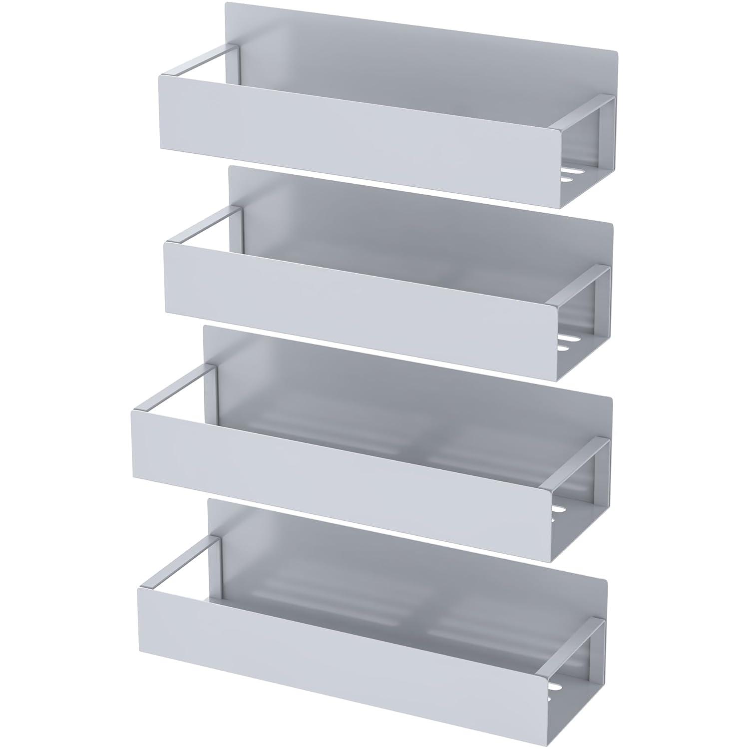 4 Pack Magnetic Spice Rack Organizer for Refrigerator and Oven, Gray Metal Strong Magnetic Shelf for Fridge Organizers and Storage, YSWJ-107