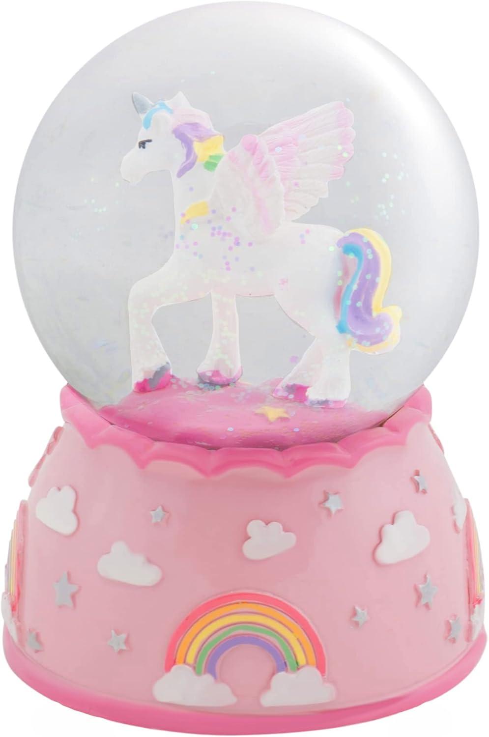 Pink Resin Unicorn and Rainbow Musical Snow Globe