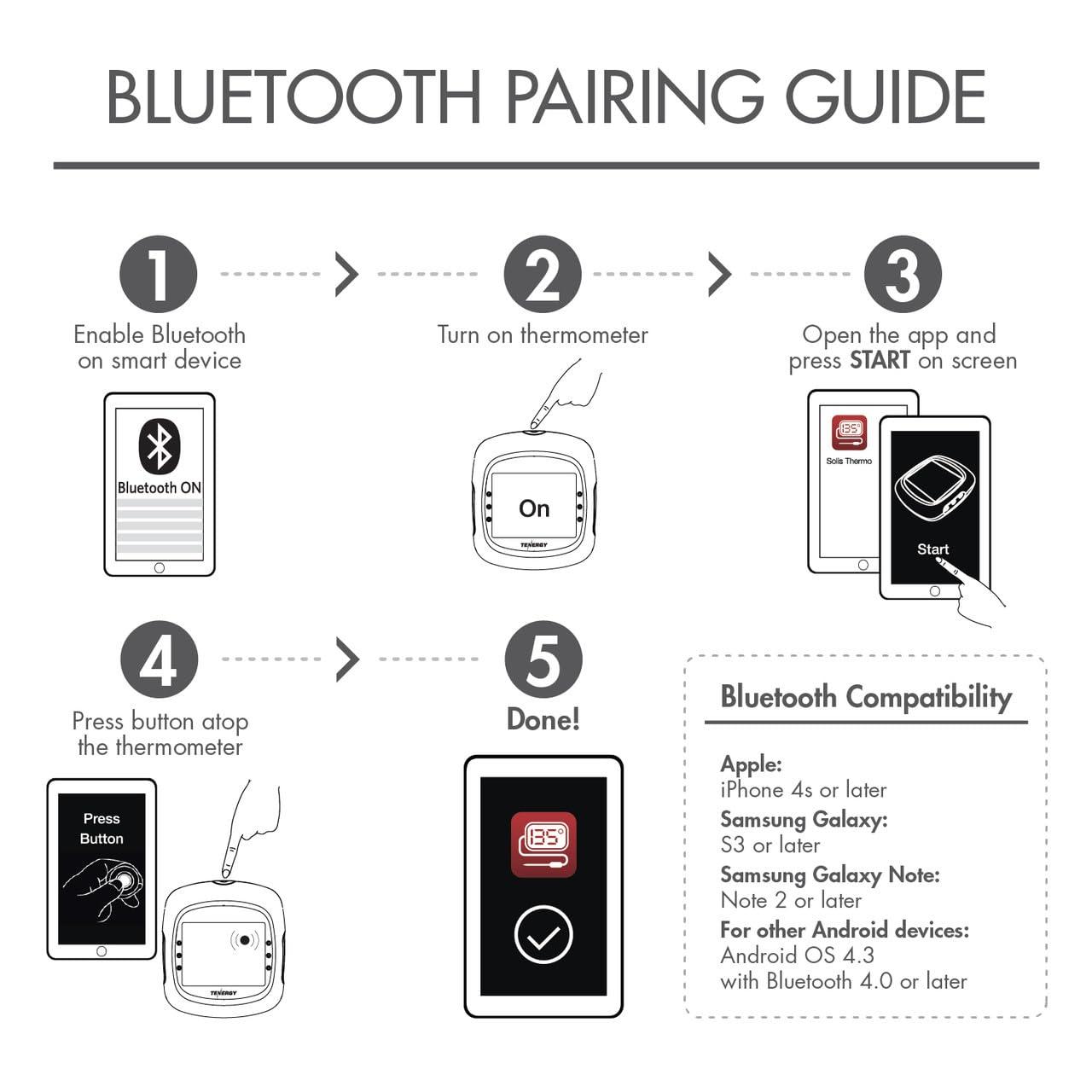 Tenergy Solis Digital Meat Thermometer, APP Controlled Wireless Bluetooth Smart BBQ Thermometer w/ 6 Stainless Steel Probes, Large LCD Display, Carrying Case, Cooking Thermometer for Grill & Smoker