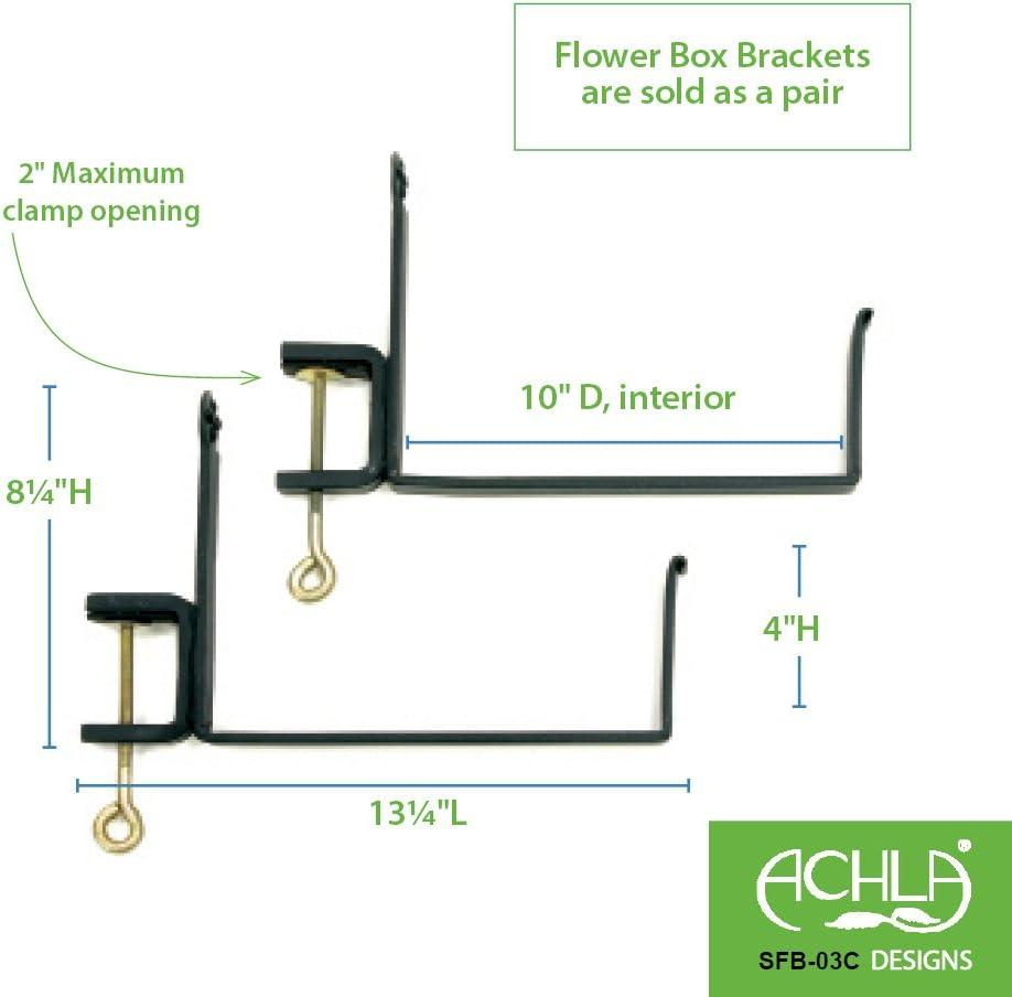 5" x 10" Pair of Clamp-On Steel Flower Box Brackets Black - ACHLA Designs: Secure Deck Rail Mounting, Easy Storage