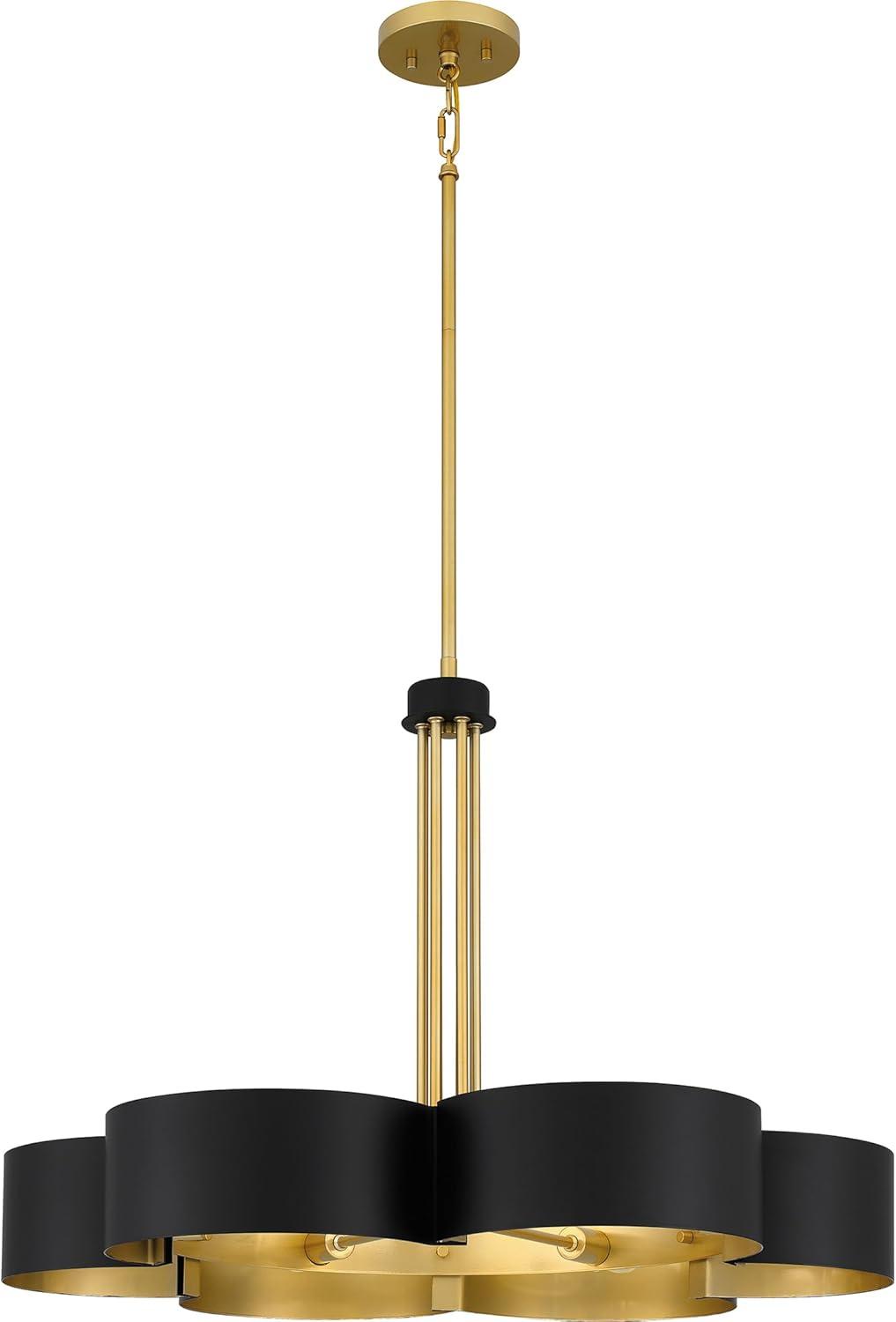 Matte Black and Gold 28" Steel Quatrefoil Chandelier