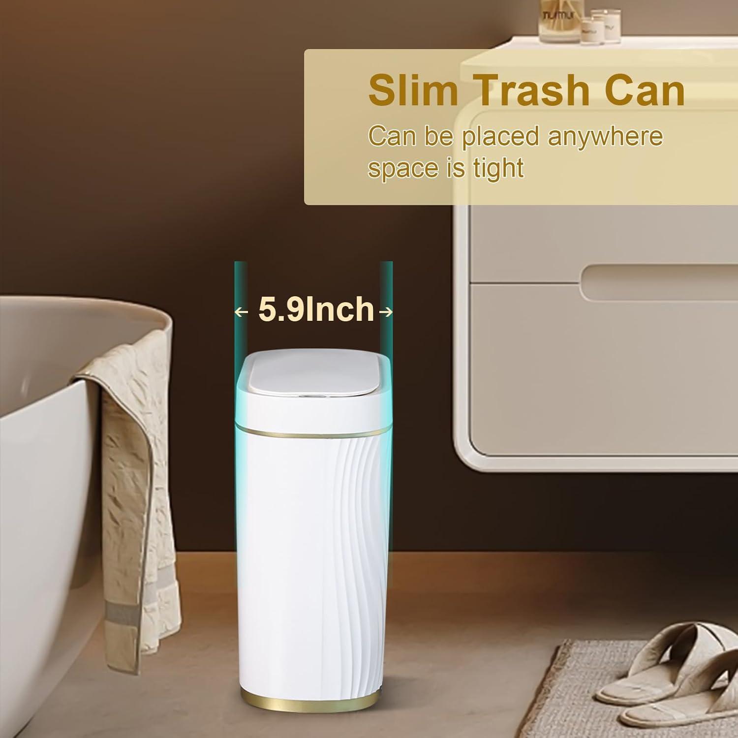 RFVT Small Automatic Trash Bin 2 Gallon Motion sensor. For bath, kitchen. Slim, waterproof plastic