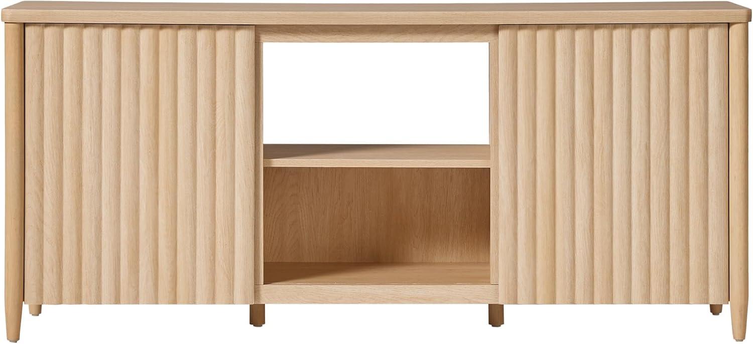 Scandinavian Reeded TV Stand with Storage for up to 70" TVs, Coastal Oak