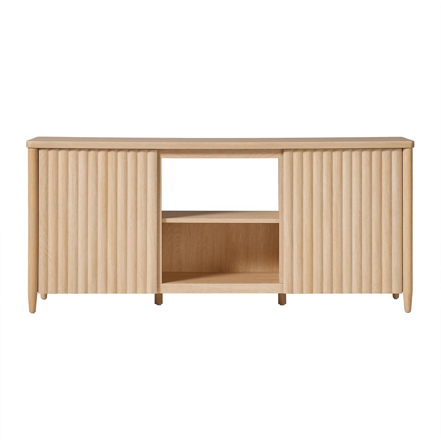Scandinavian Reeded TV Stand with Storage for up to 70" TVs, Coastal Oak