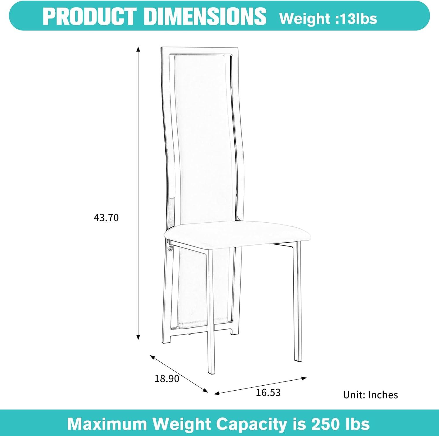 MIFIWhite Velvet Dining Chairs Set of 2, High-back , Kitchen & Dining Room Chairs , Sillas De Comedor ,Fabric Upholstered, Silver Chrome Metal Legs (White, 2 Pcs)