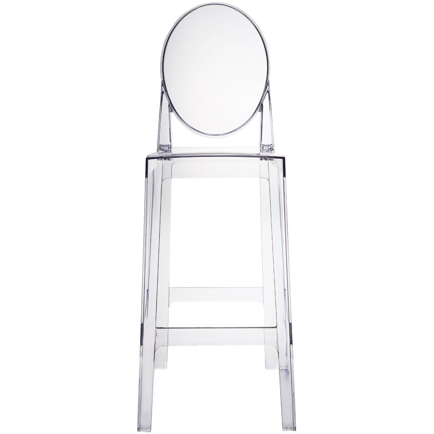 2xhome Set of 2 30" Seat Height Modern Contemporary Bar Stool with Oval Back Armless Polycarbonate Transparent Clear
