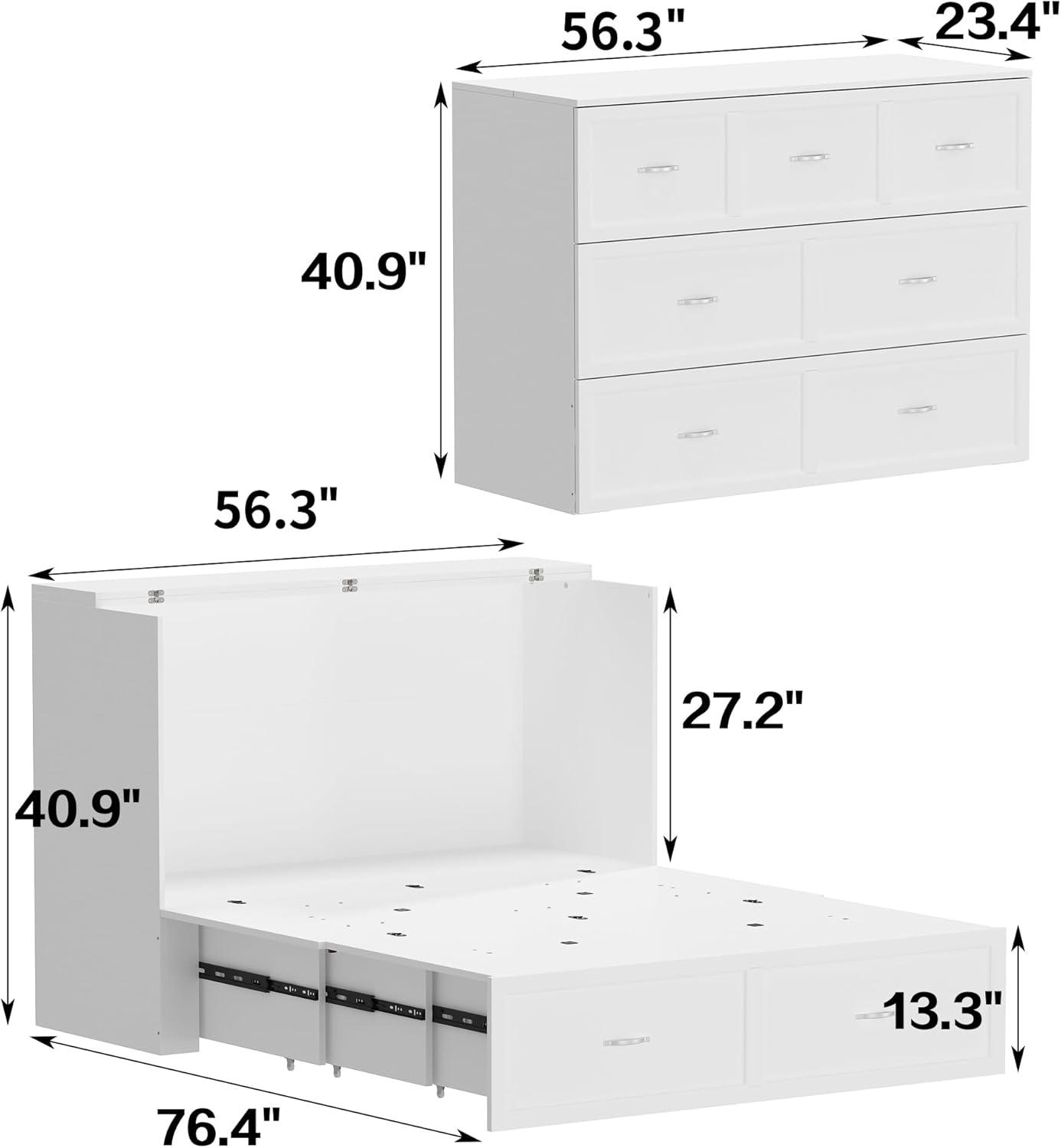 Famapy White Murphy Bed with Charging Station & Drawer